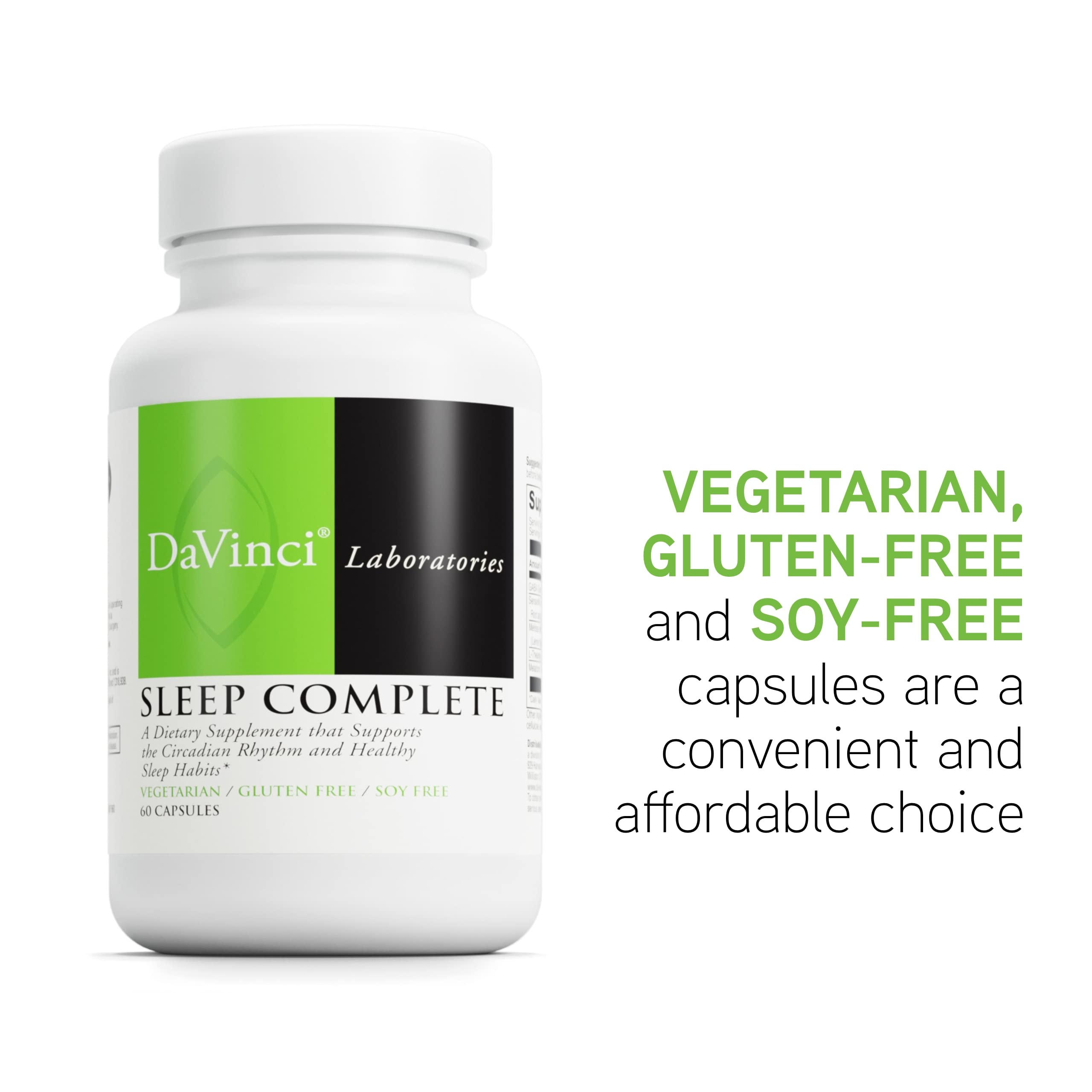 DAVINCI Labs Sleep Complete – Melatonin, Ashwagandha & L-Theanine | Gluten-Free, 60 Vegetarian Capsules