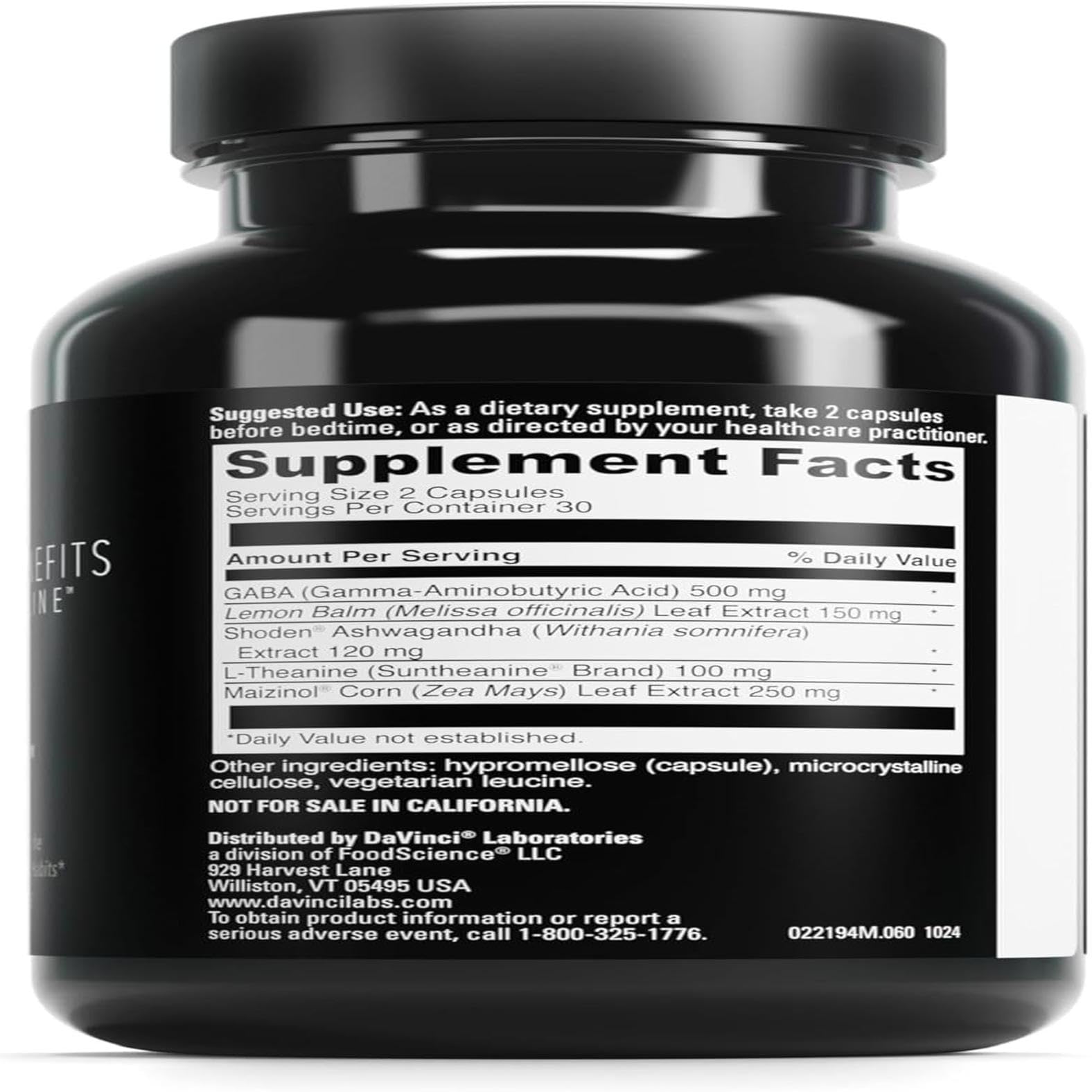 DAVINCI LABS Sleep Benefits – Melatonin-Free Sleep Support with Maizinol, Shoden Ashwagandha & Suntheanine L-Theanine – 60 Capsules