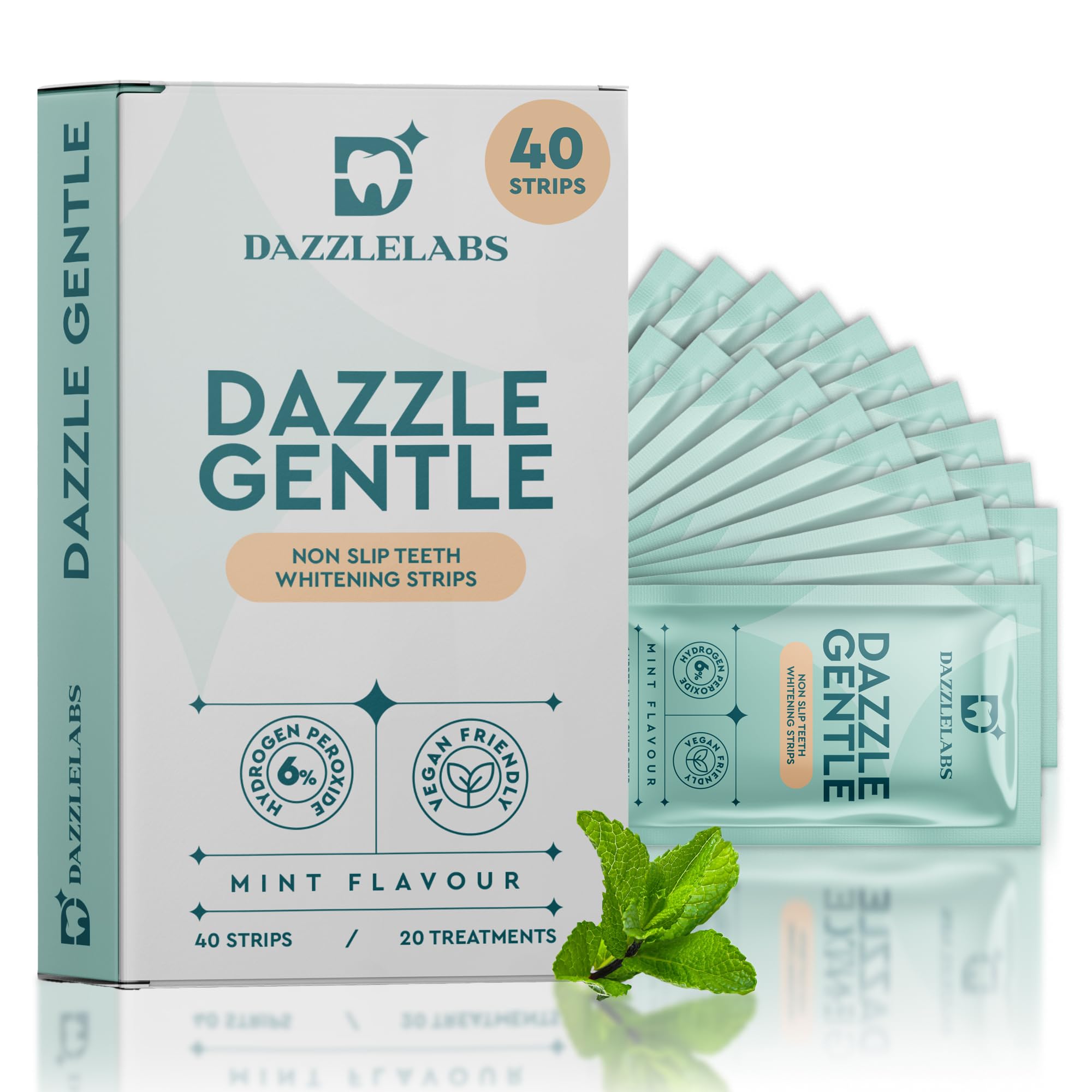 DazzleLabs Gentle Teeth Whitening Strips - 20 Pack, Mint, 6% Hydrogen Peroxide