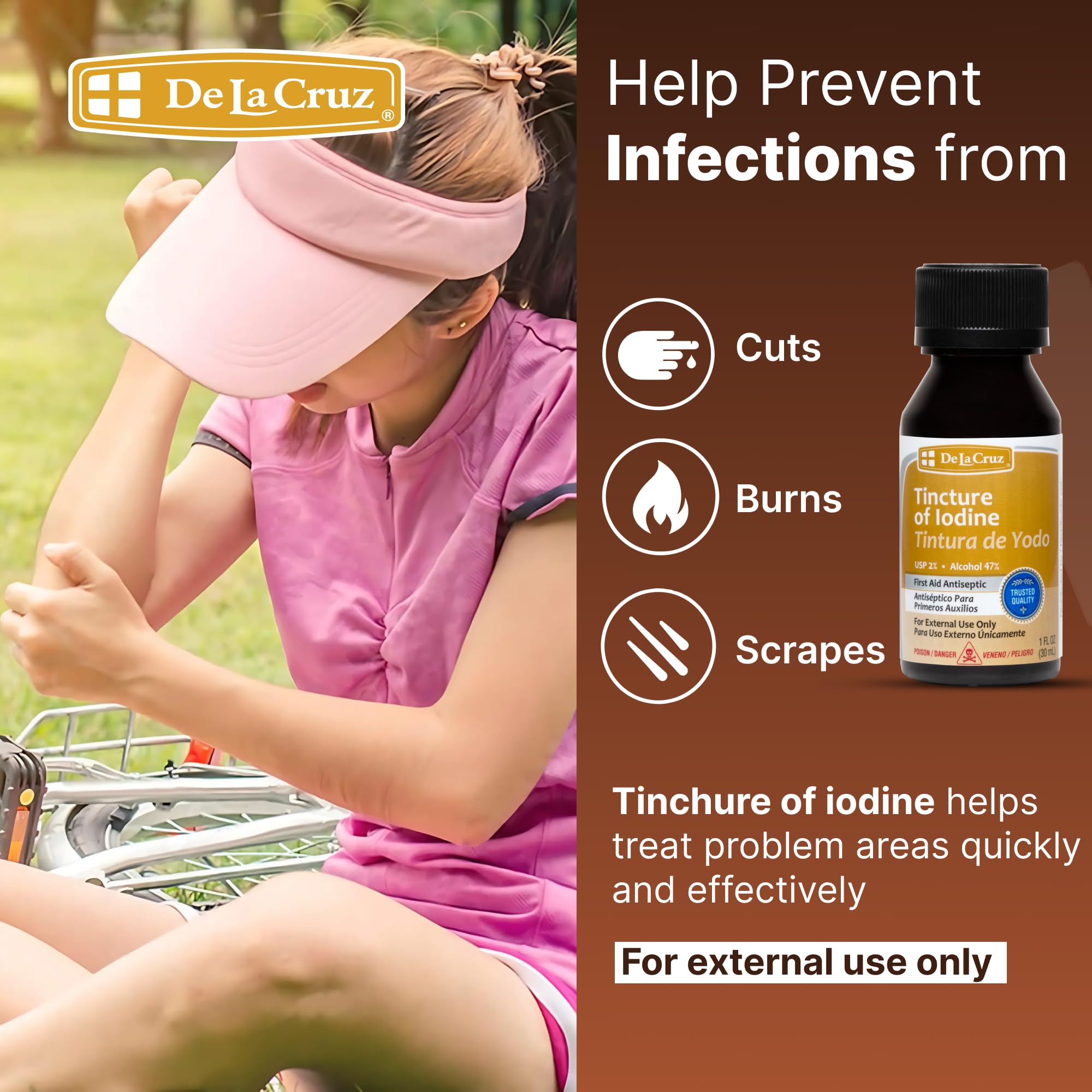 De La Cruz 2% Iodine First Aid Antiseptic – Made in USA – 1 FL OZ