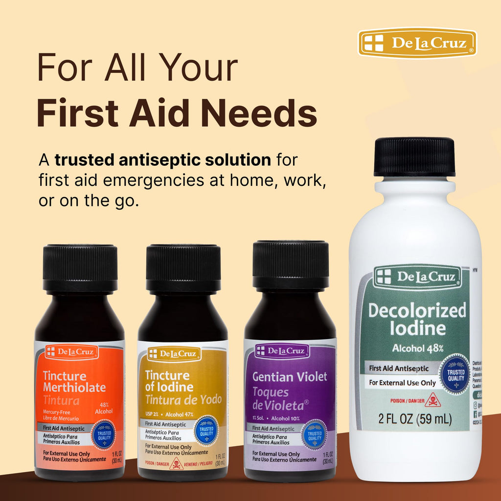 De La Cruz 2% Iodine First Aid Antiseptic – Made in USA – 1 FL OZ