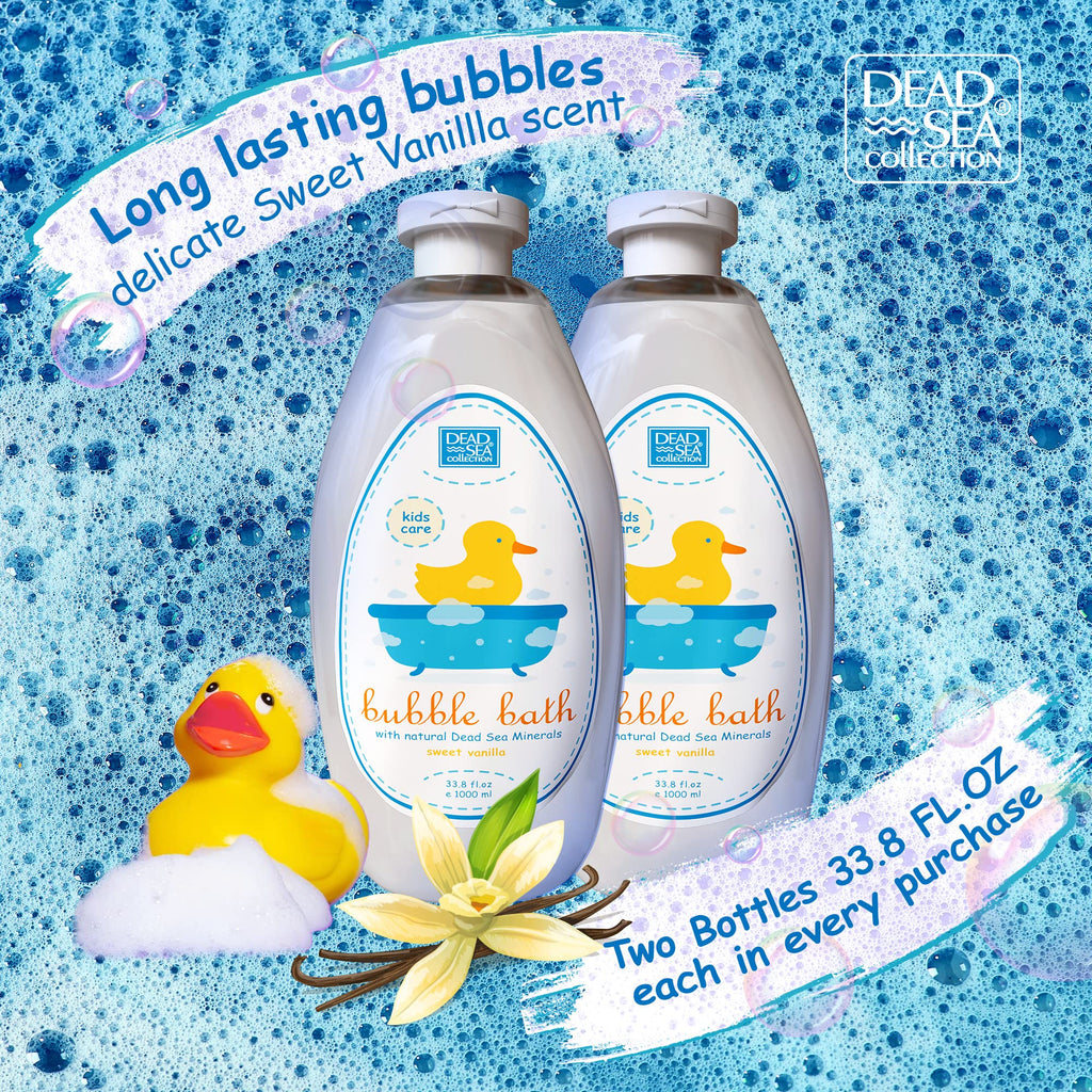 Dead Sea Collection Bubble Bath for Kids with Vanilla – 2 x 33.8 fl oz (67.6 fl oz) – Cleansing & Moisturizing Bubbles