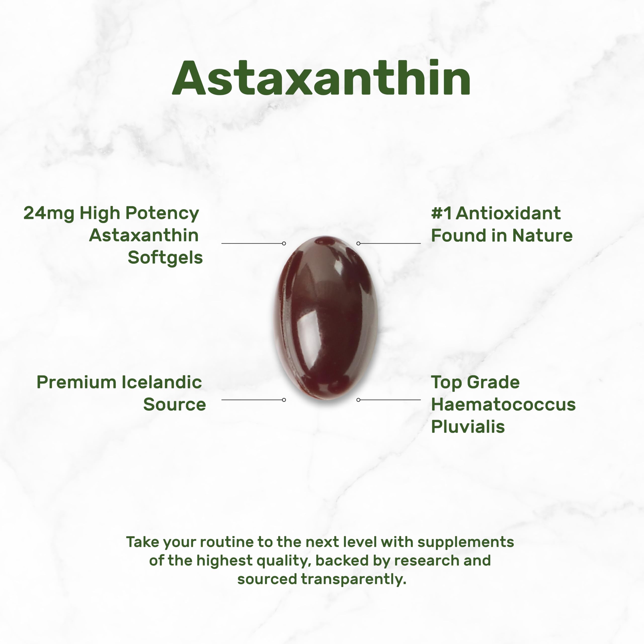 Astaxanthin 24mg per Serving – 120 Softgels, Double Strength Microalgae, Non-GMO