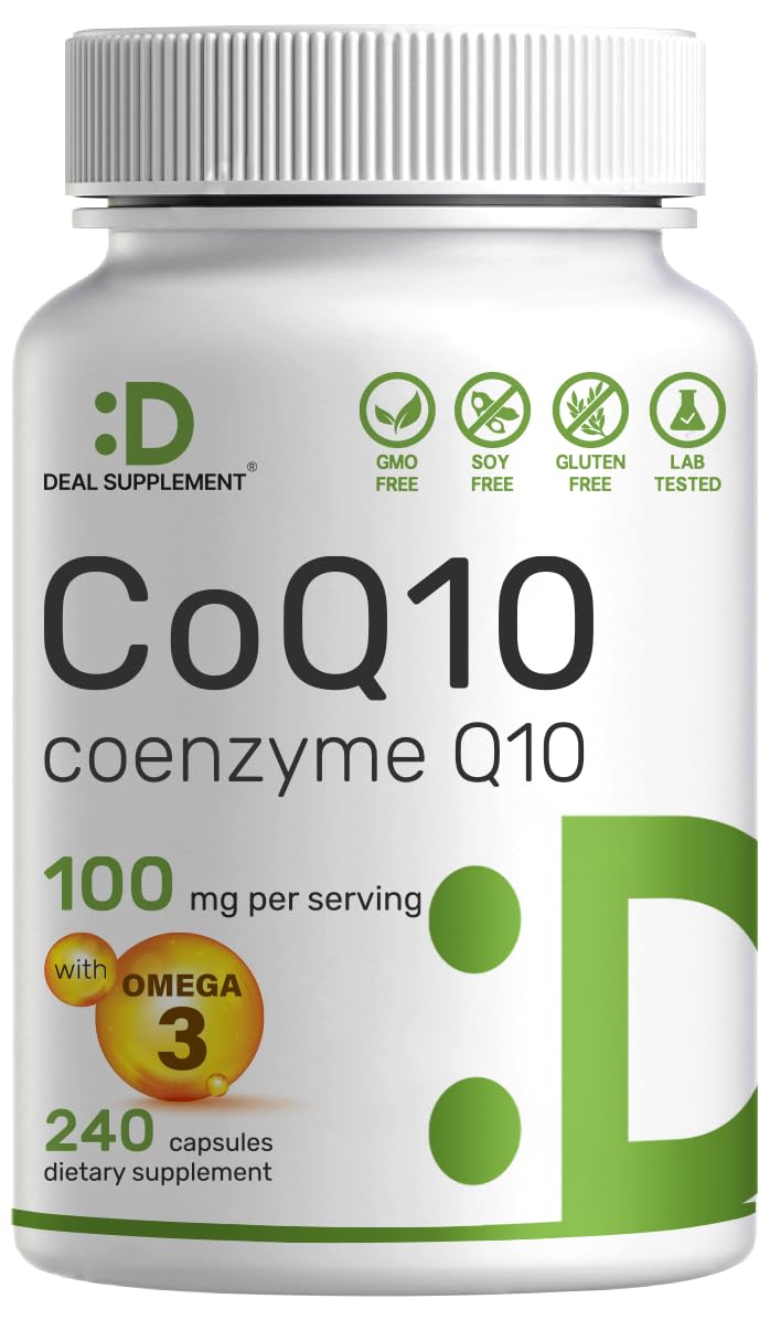 CoQ10 100mg + Omega-3 100mg – 240 Capsules | Heart, Brain & Energy Support | Non-GMO