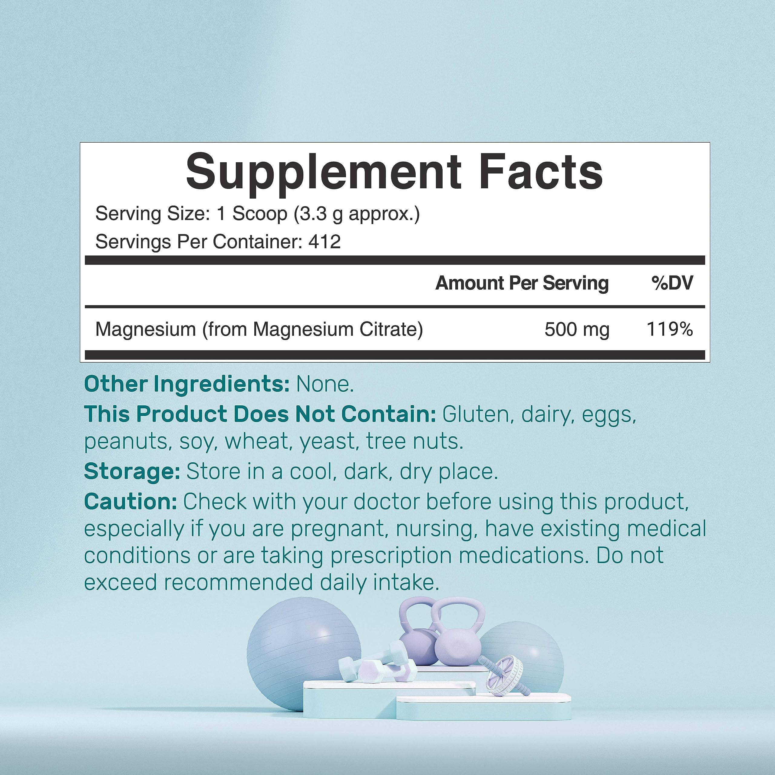 Magnesium Citrate Powder 500mg – 3lb Unflavored, Easily Absorbed, Non-GMO