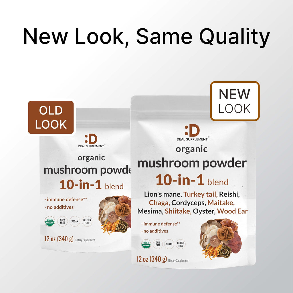 Organic Mushroom Powder 12oz | 10-in-1 Blend for Immune, Energy & Brain Health | Non-GMO Vegan