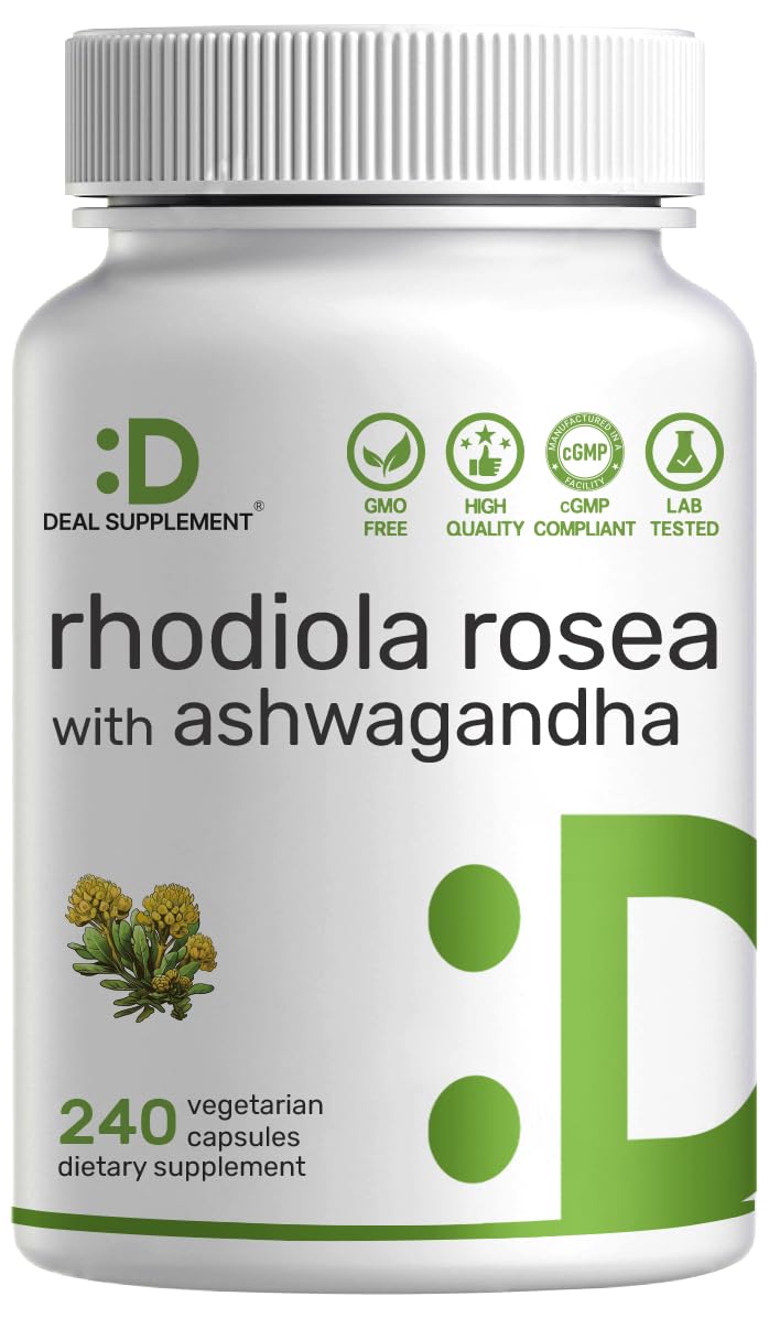 Rhodiola Rosea with Ashwagandha – 240 Veggie Capsules | Max Strength 10:1