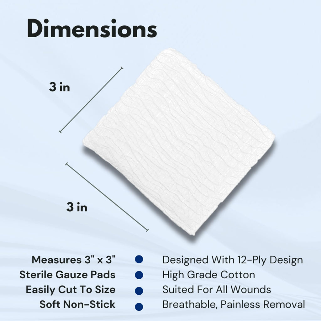 Dealmed 3x3 Sterile Gauze Pads – 100 Count, Individually Wrapped (Case of 24)