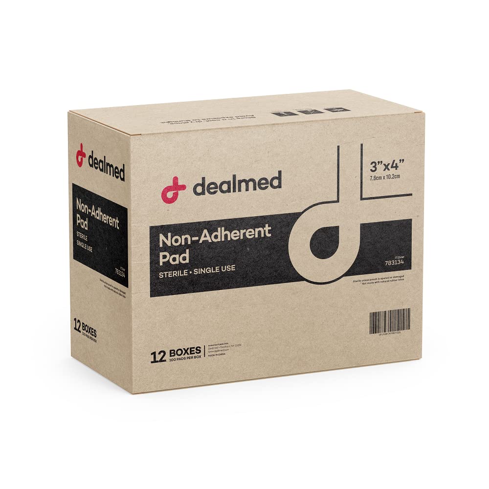 Dealmed Sterile Non-Adherent 3x4 Gauze Pads – 1200 Count Case, 100 Per Box, Non-Stick Wound Dressing
