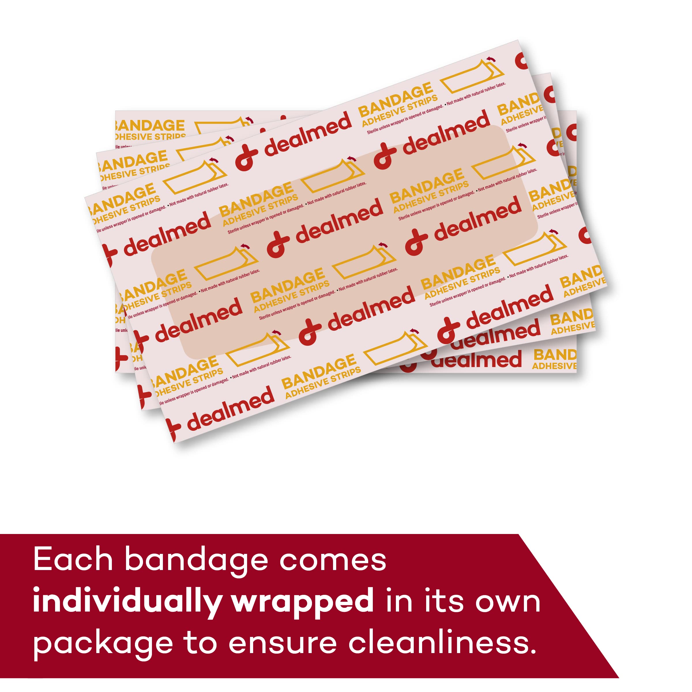 Dealmed Fabric Flexible Adhesive Bandages – 2x4 inch | Latex-Free, Non-Stick Pad, 100 Count (Case of 24)