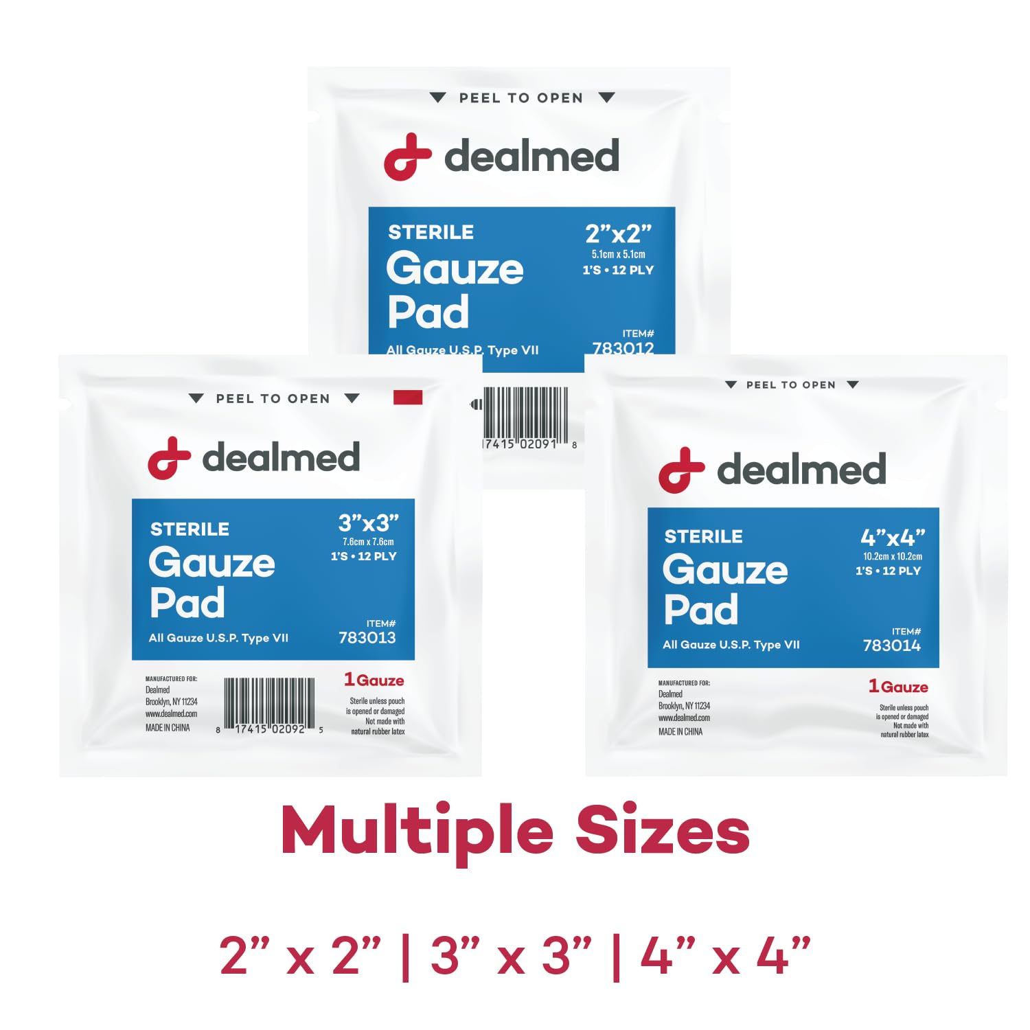 Dealmed 3x3 Sterile Gauze Pads – 100 Count, Individually Wrapped (Case of 24)