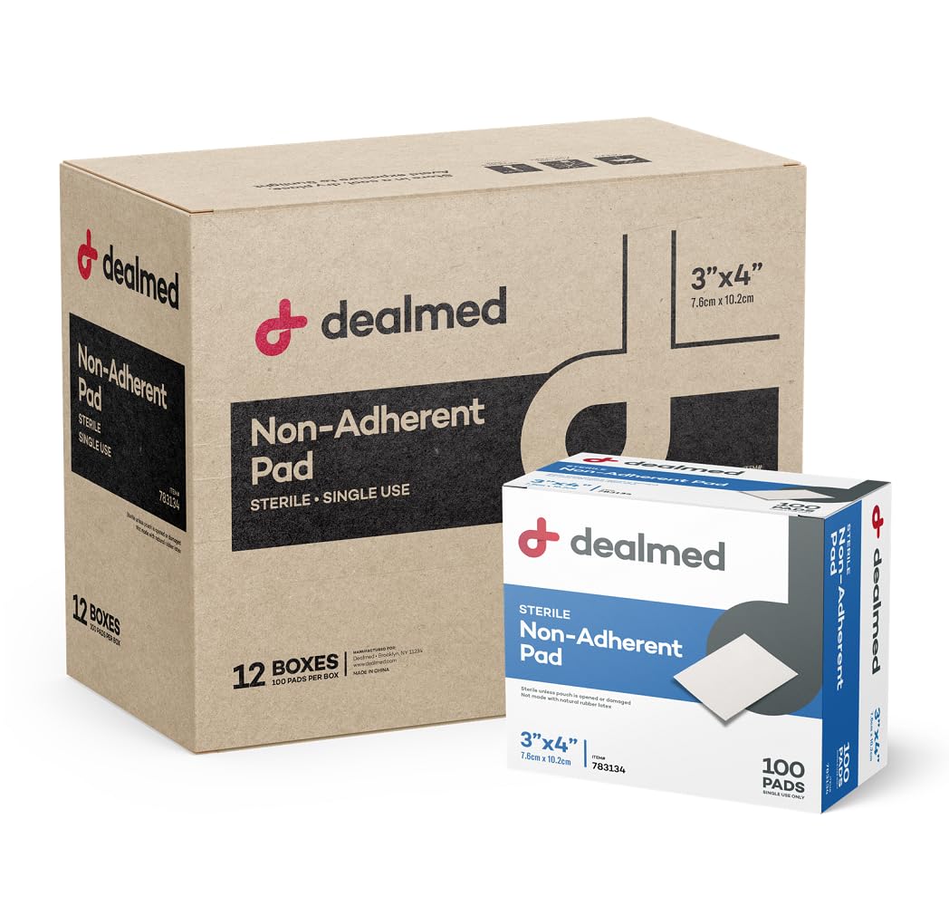 Dealmed Sterile Non-Adherent 3x4 Gauze Pads – 1200 Count Case, 100 Per Box, Non-Stick Wound Dressing