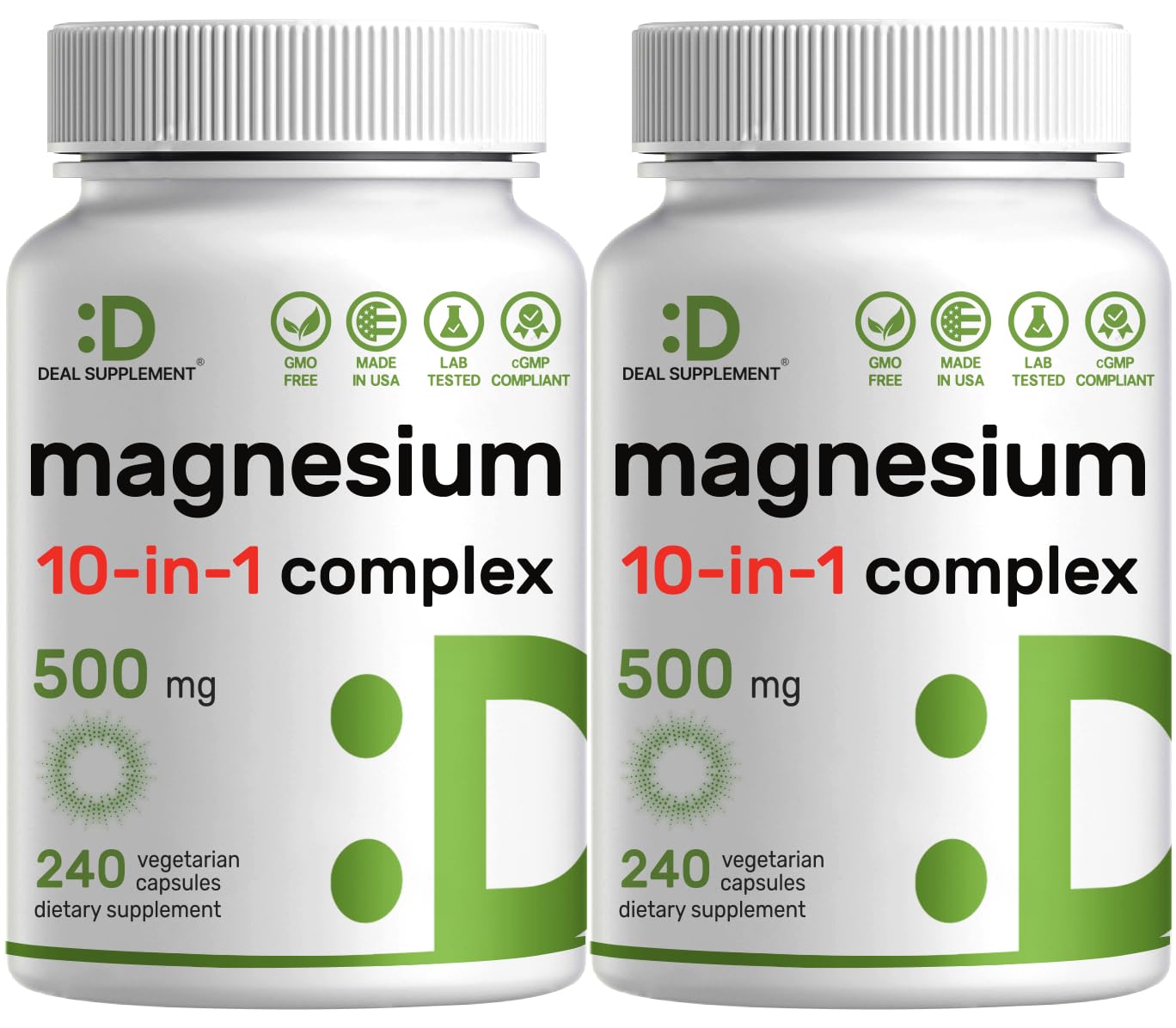 DEAL SUPPLEMENT Magnesium Complex 500mg – 480 Veggie Capsules | 10-in-1 Chelated Magnesium