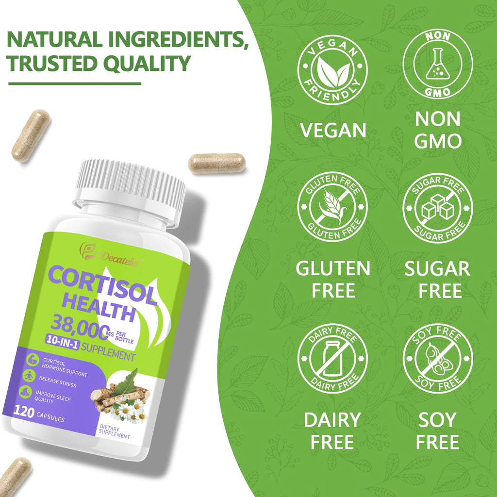 Decatela 120 Caps – 10-in-1 Cortisol Reducer for Women, Non-GMO