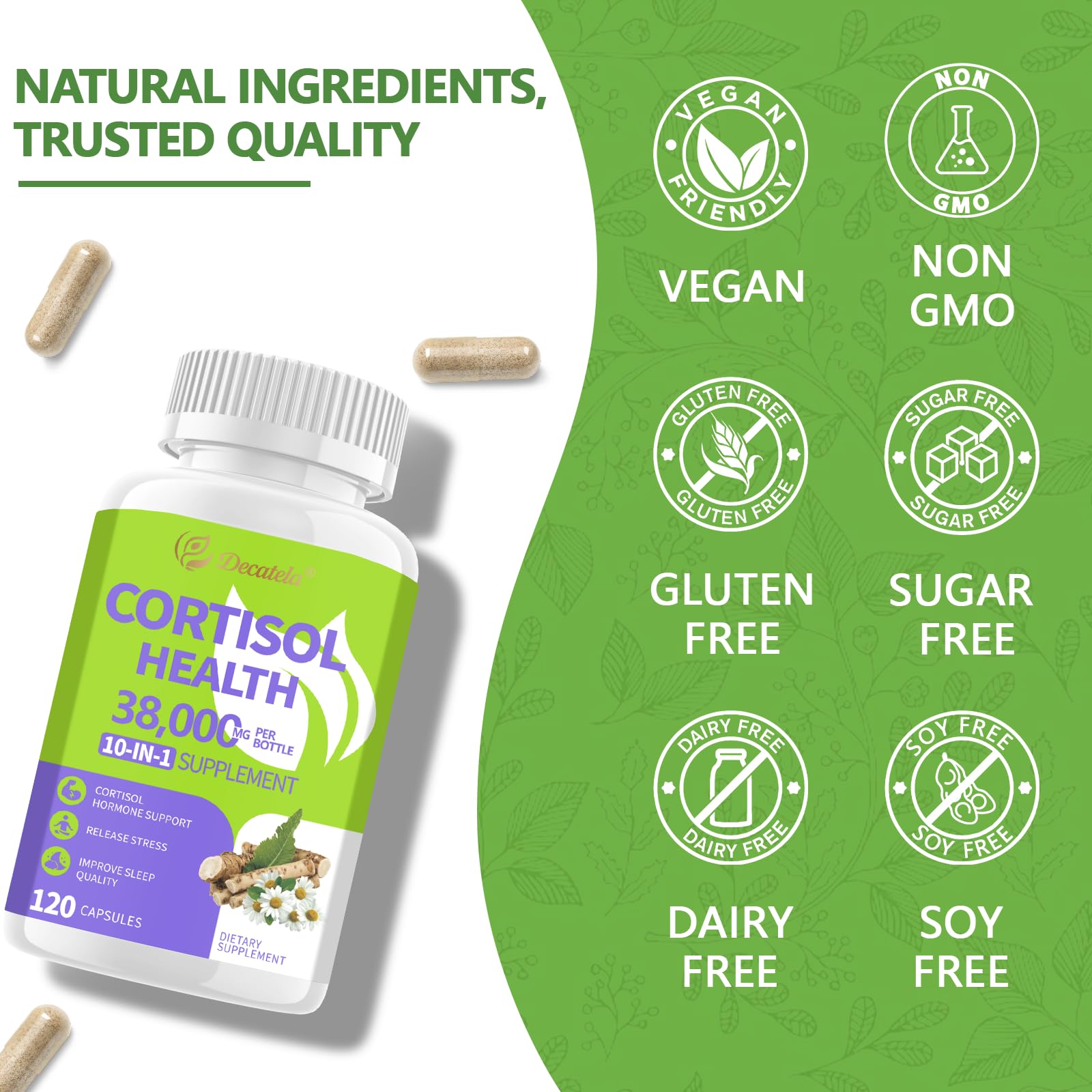 Decatela 120 Caps – 10-in-1 Cortisol Reducer for Women, Non-GMO