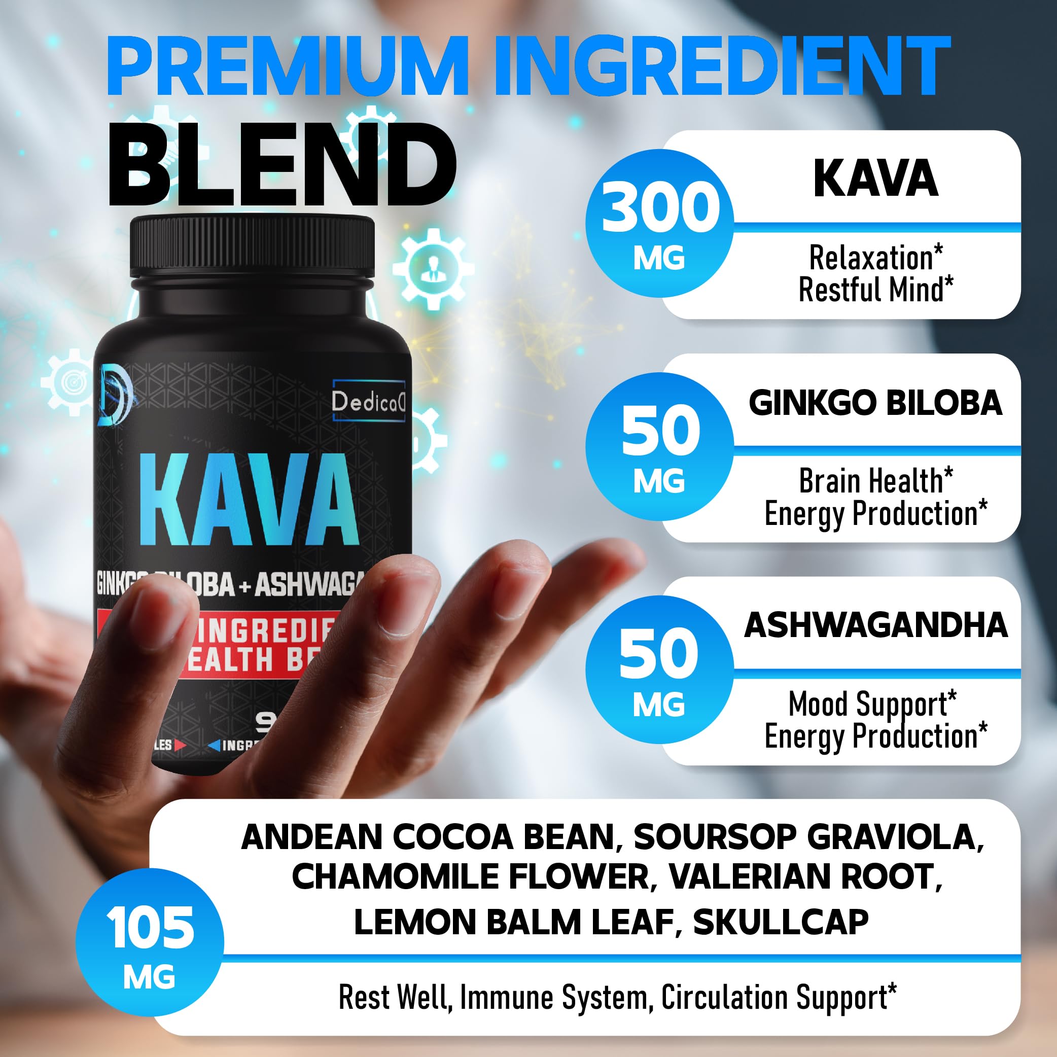DEDICAD 9in1 Kava Kava Capsules – 5-Month Supply (150 VEGAN)
