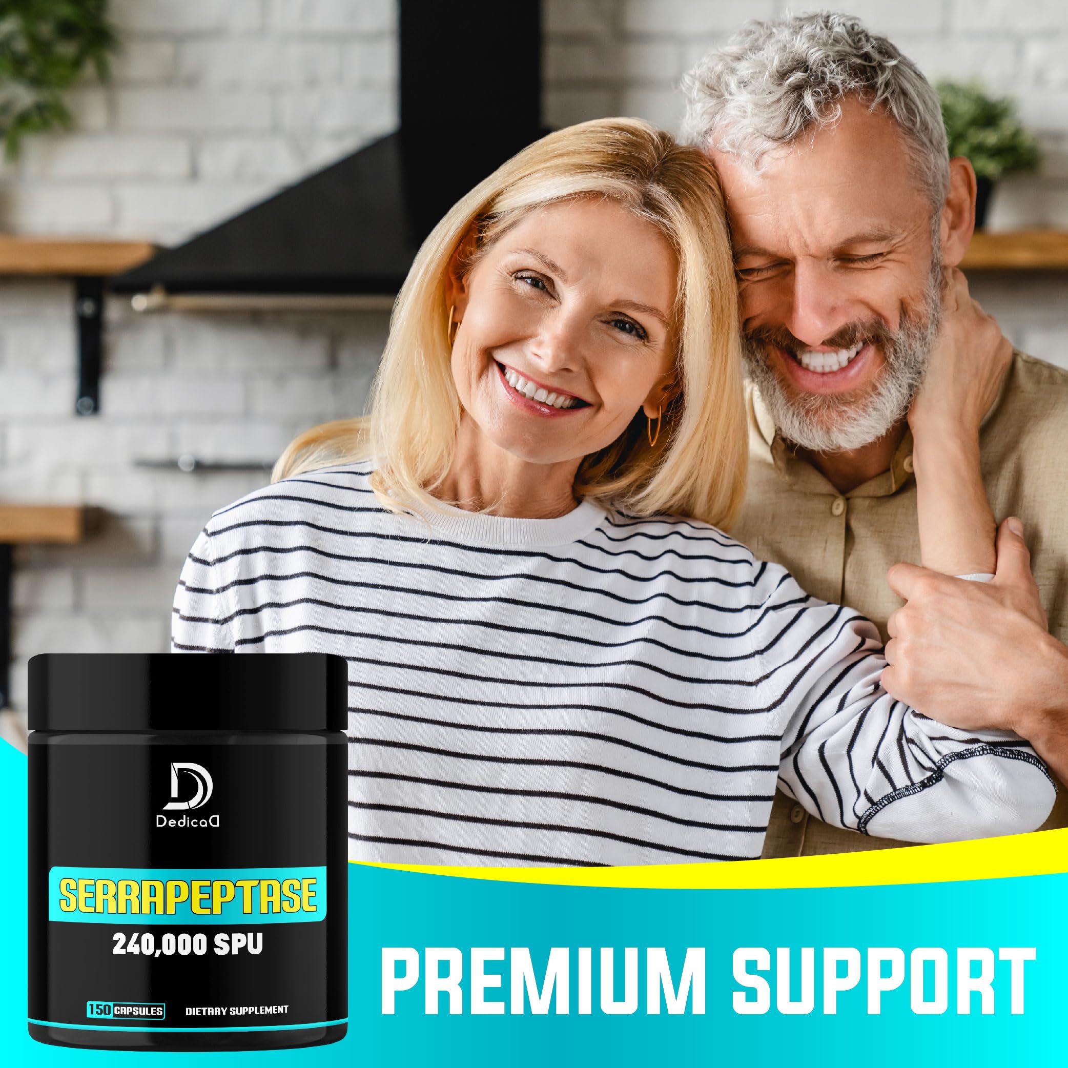 DEDICAD Serrapeptase 240,000 SPU - 150 Capsules (75 Servings) for Breathing, Heart Health & Immunity