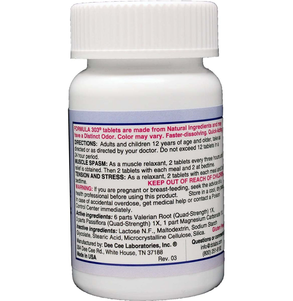 Dee Cee Labs Formula 303 Maximum Strength Tablets – 90 Count | All-Natural Relaxant with Magnesium, Valerian Root & Passion Flower