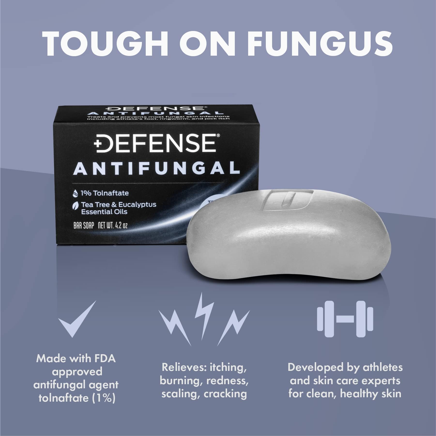 Defense Antifungal Bar Soap | Medicated Tolnaftate for Athlete's Foot, Ringworm & Jock Itch | Defense Soap