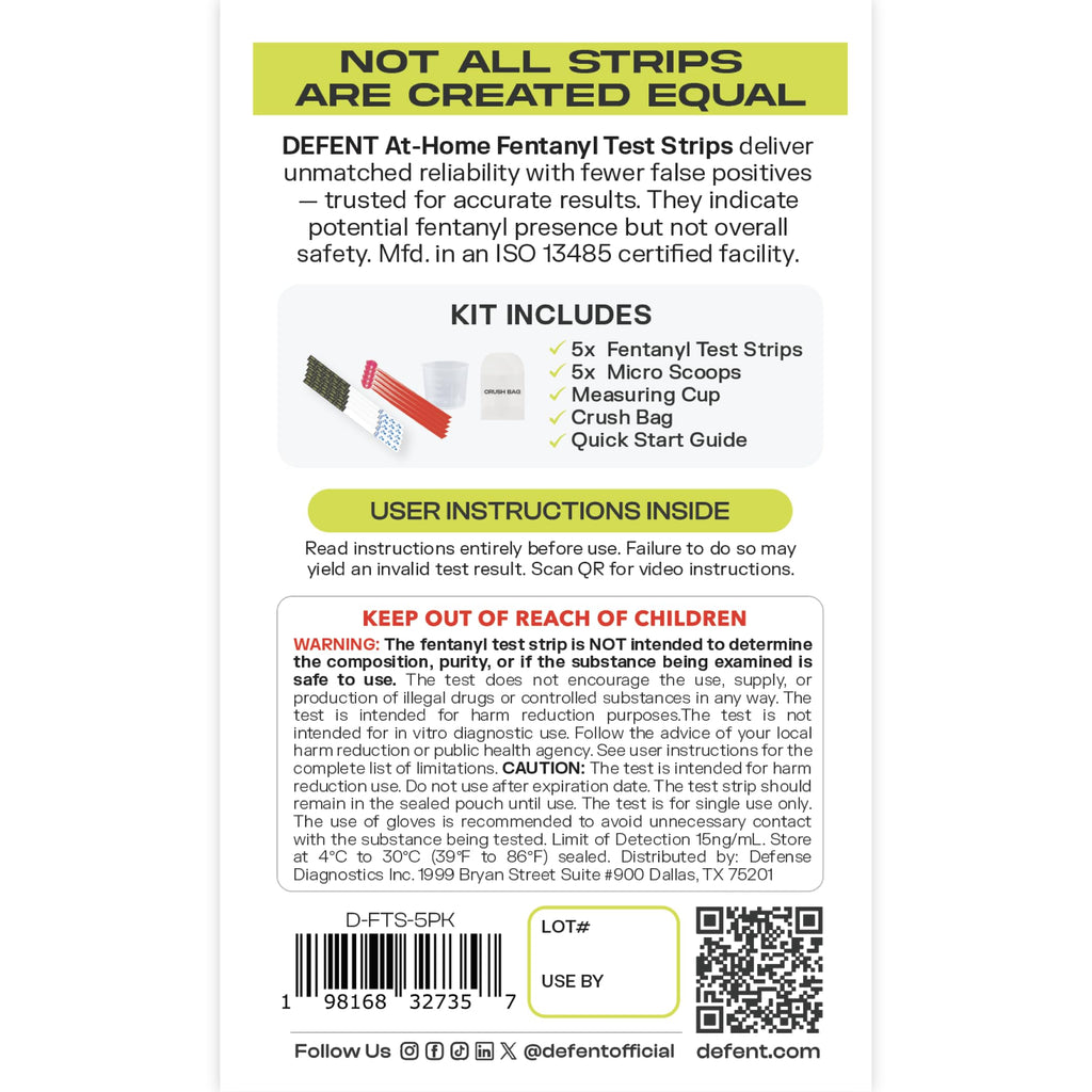 DEFENT at-Home Fentanyl Test Strip Kit – 5-Pack | Fast 3-Minute Results, Portable & Easy-to-Use