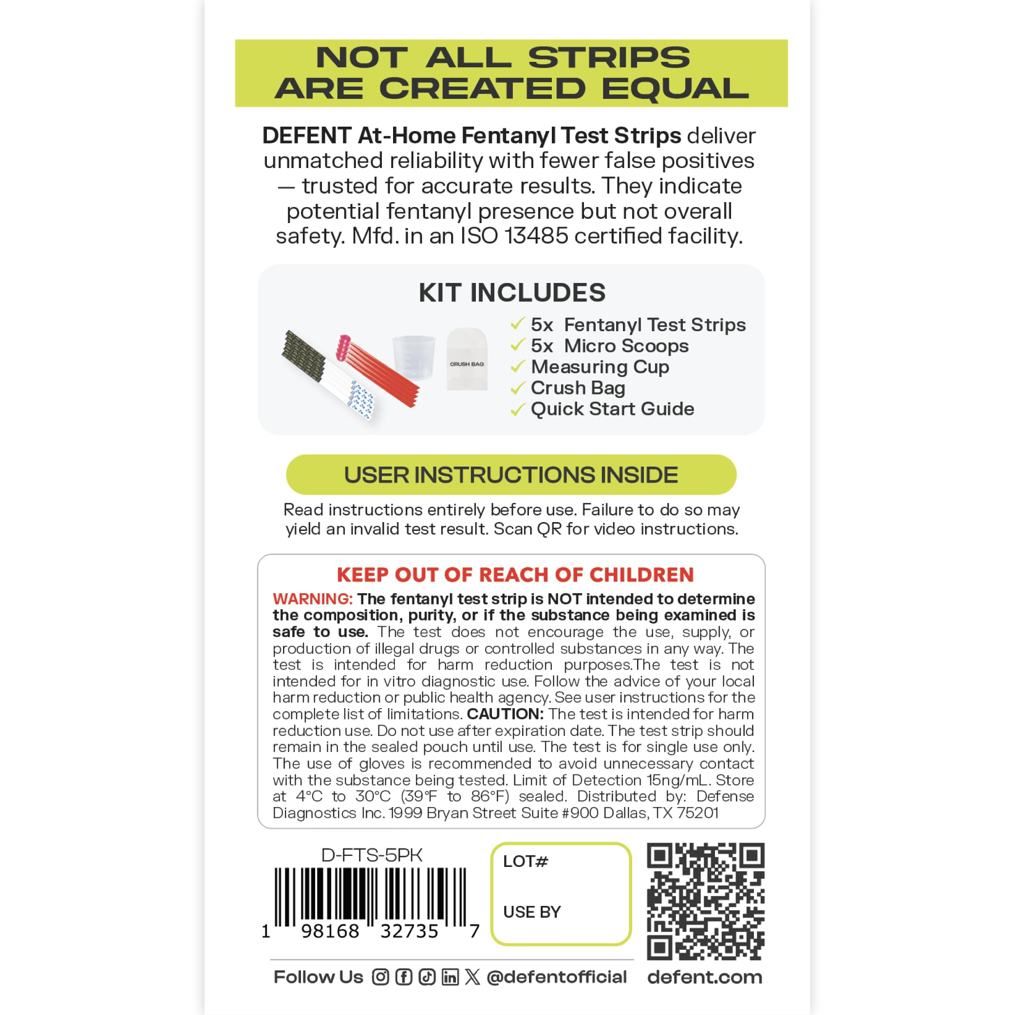 DEFENT at-Home Fentanyl Test Strip Kit – 5-Pack | Fast 3-Minute Results, Portable & Easy-to-Use