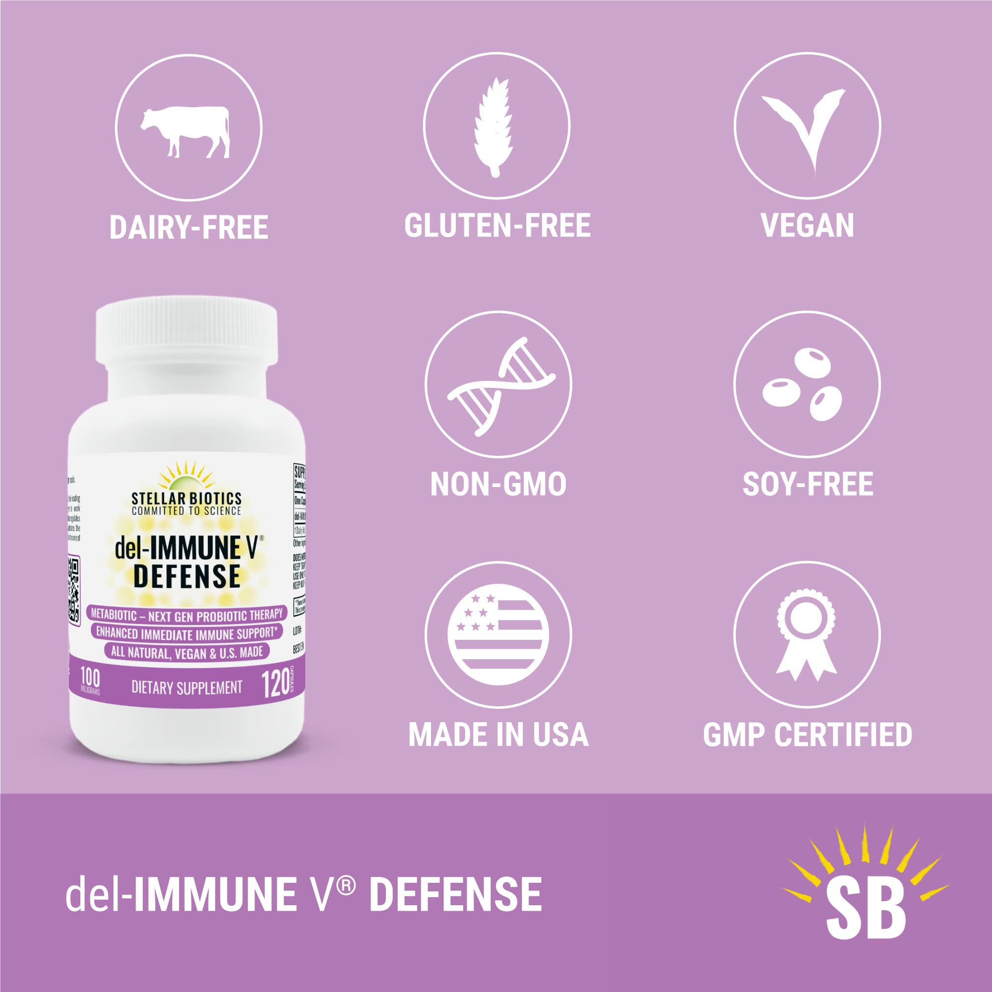 Del-Immune V Defense by Stellar Biotics – All-Natural Immune & Gut Support (120 Caps)