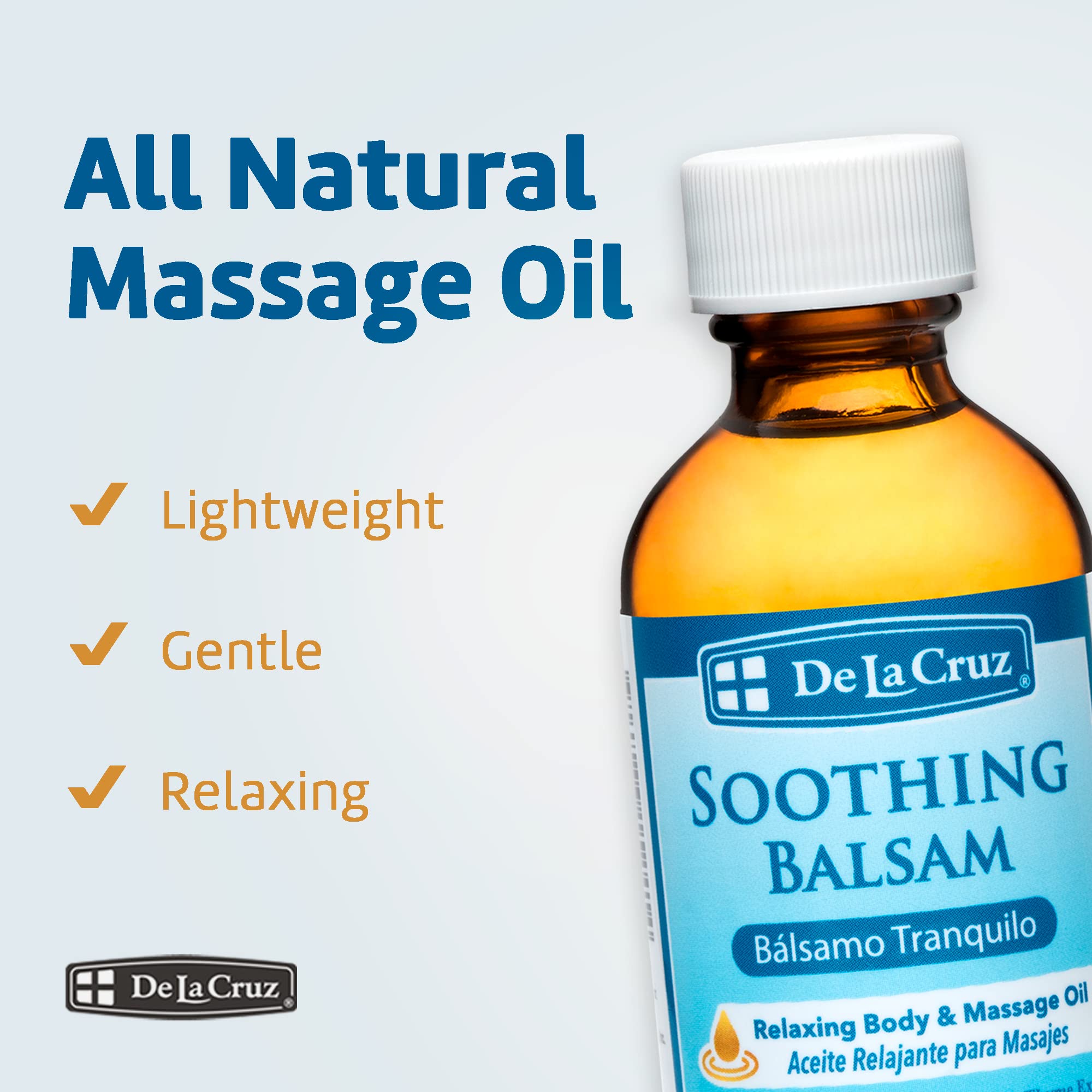 De La Cruz Soothing Balsam Massage Oil - 2 FL OZ | No Preservatives, Made in USA