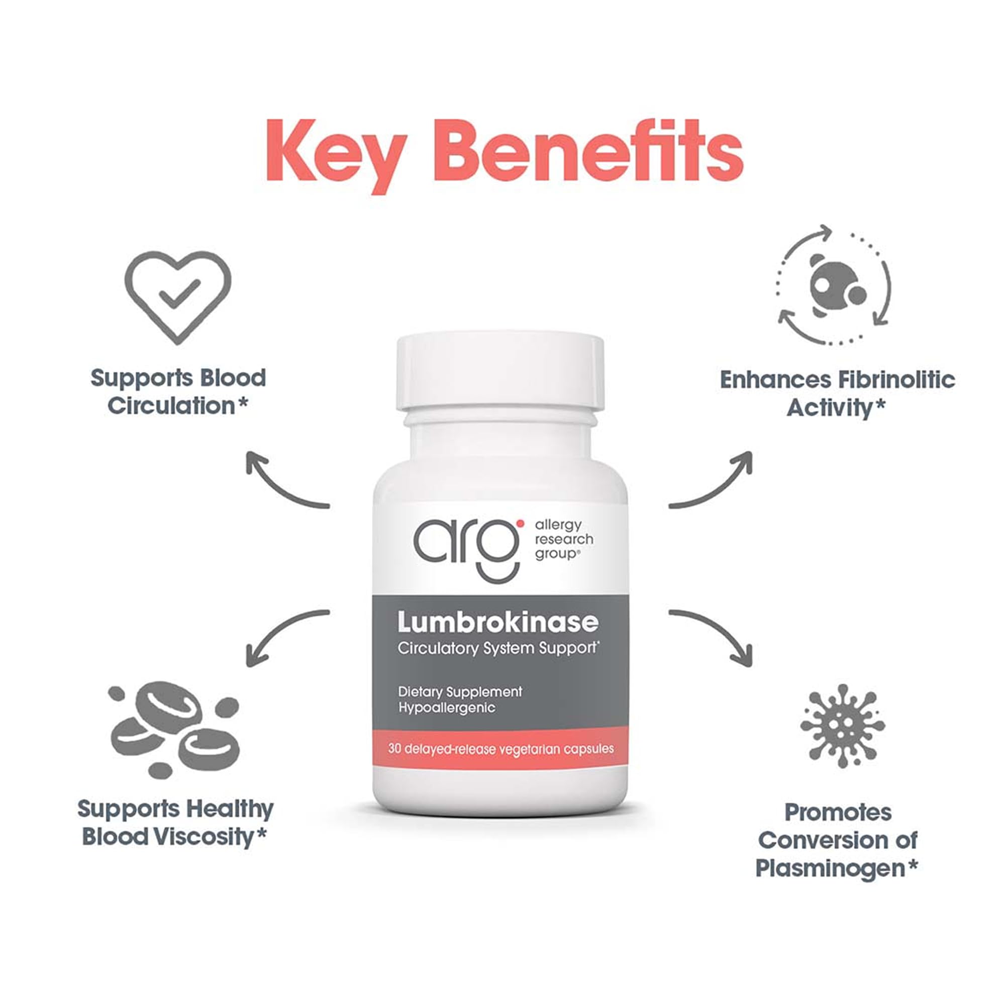 ARG Lumbrokinase Circulatory System Support – Delayed-Release Enzyme Supplement | Allergy Research Group