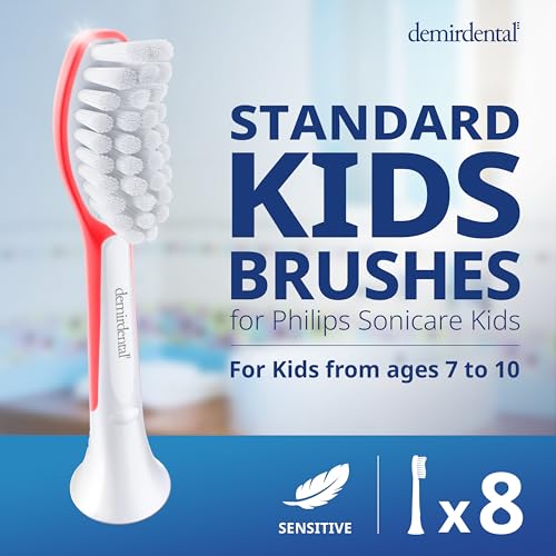 demirdental Kids Toothbrush Heads for Philips Sonicare | Ages 7-10 | Red
