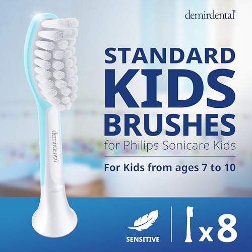 Demirdental Kids Toothbrush Heads for Philips Sonicare Kids – Ages 7-10, Turquoise, HX6048-8 Pack