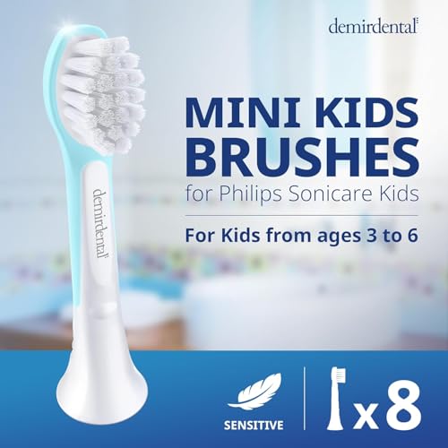 Demirdental Kids Mini Toothbrush Heads for Philips Sonicare Kids – Replacement Heads Mini Sensitive (Ages 3-6) Turquoise