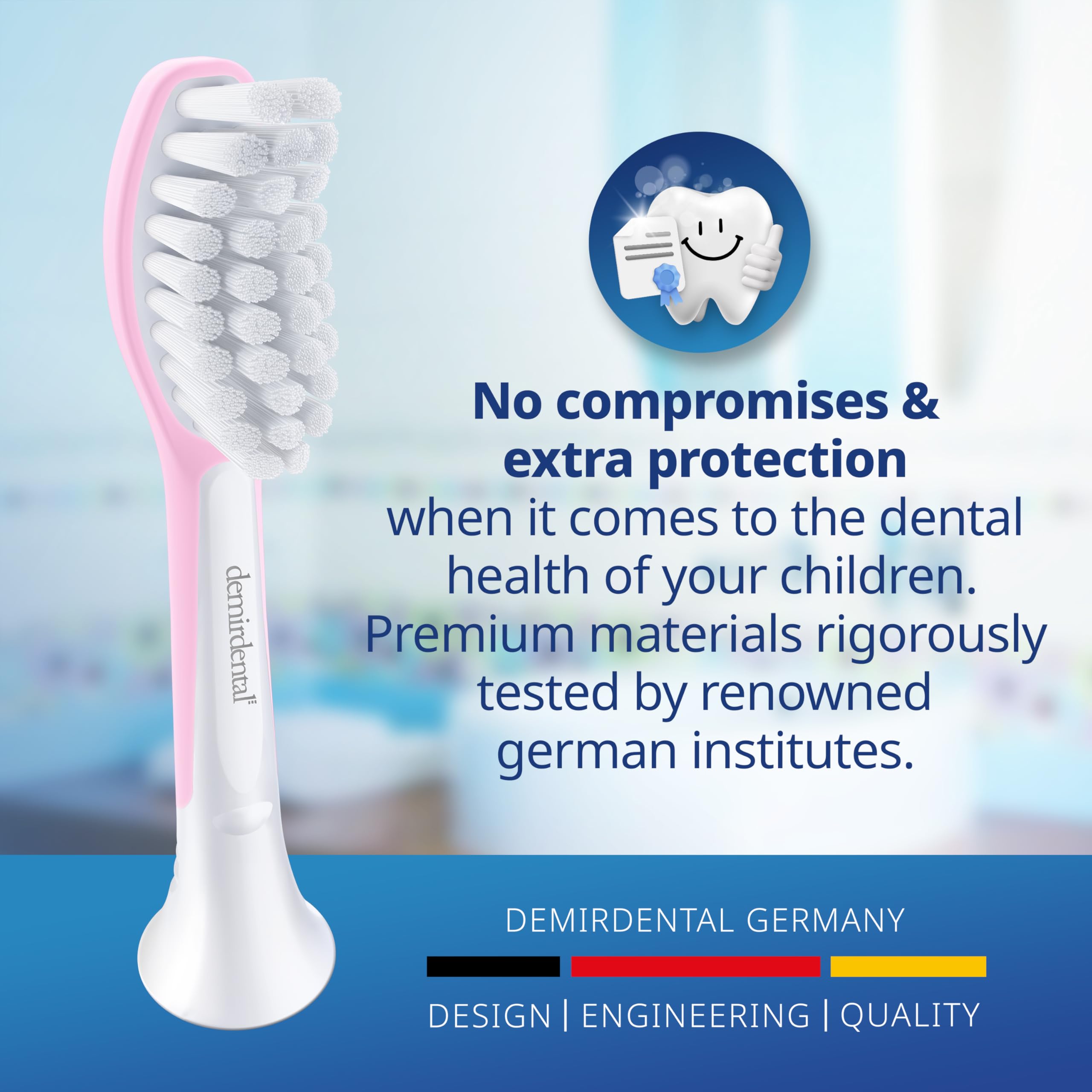 Demirdental Kids Toothbrush Heads for Philips Sonicare Kids - Replacement Heads Sensitive (Ages 7-10) - Pink