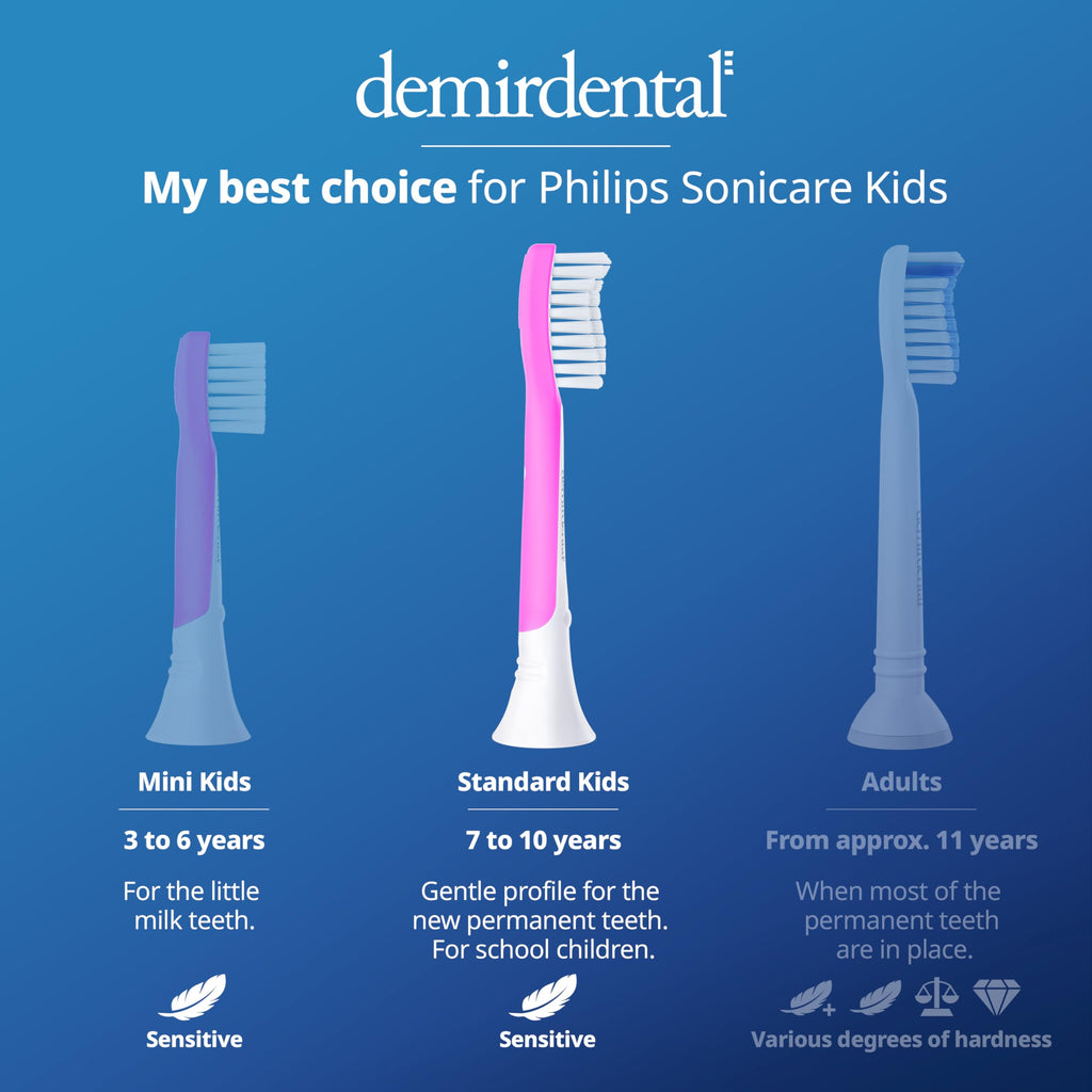 demirdental Kids Toothbrush Heads for Philips Sonicare Kids – Ages 7-10, Magenta