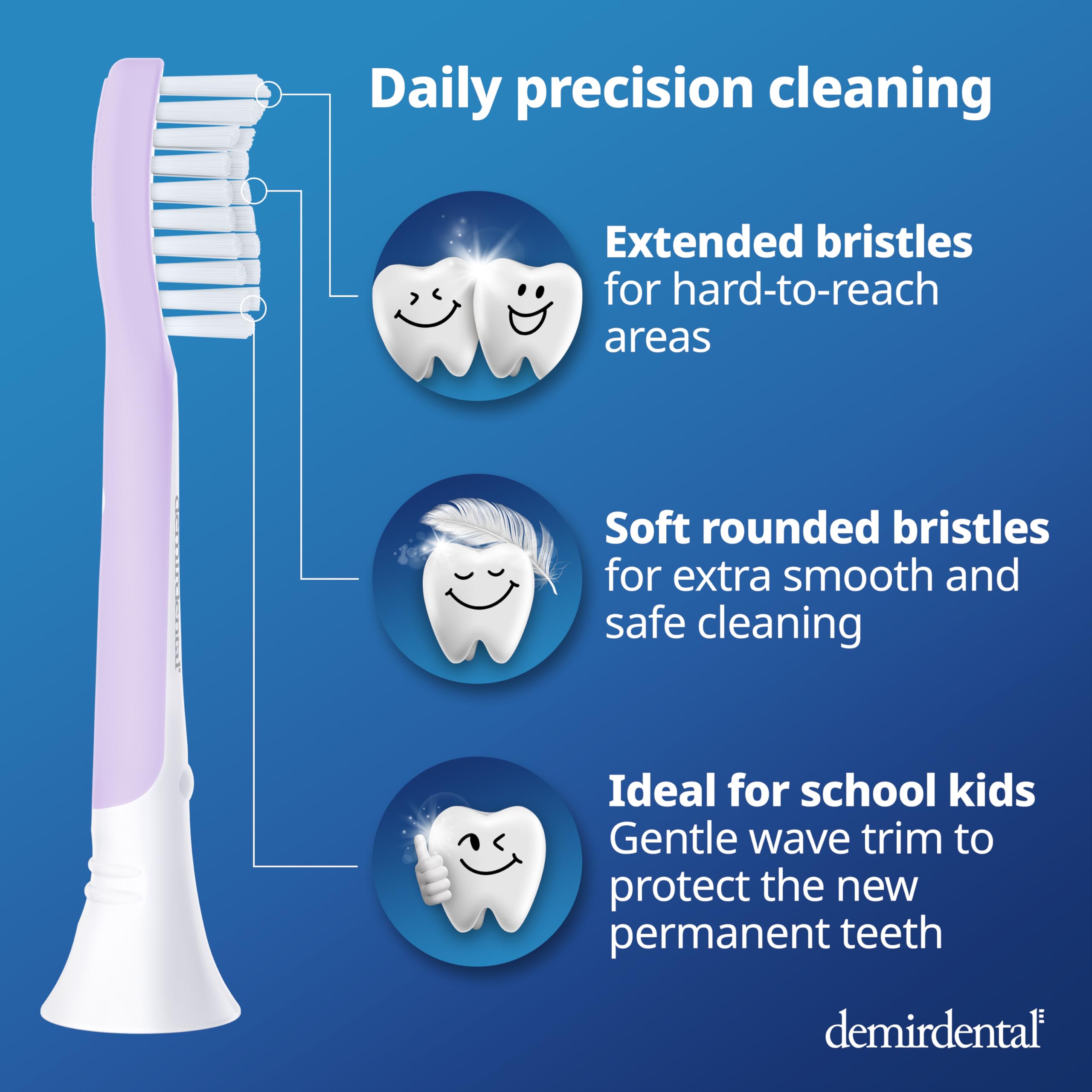 Demirdental Kids Toothbrush Heads for Philips Sonicare Kids – Ages 7-10, Lilac