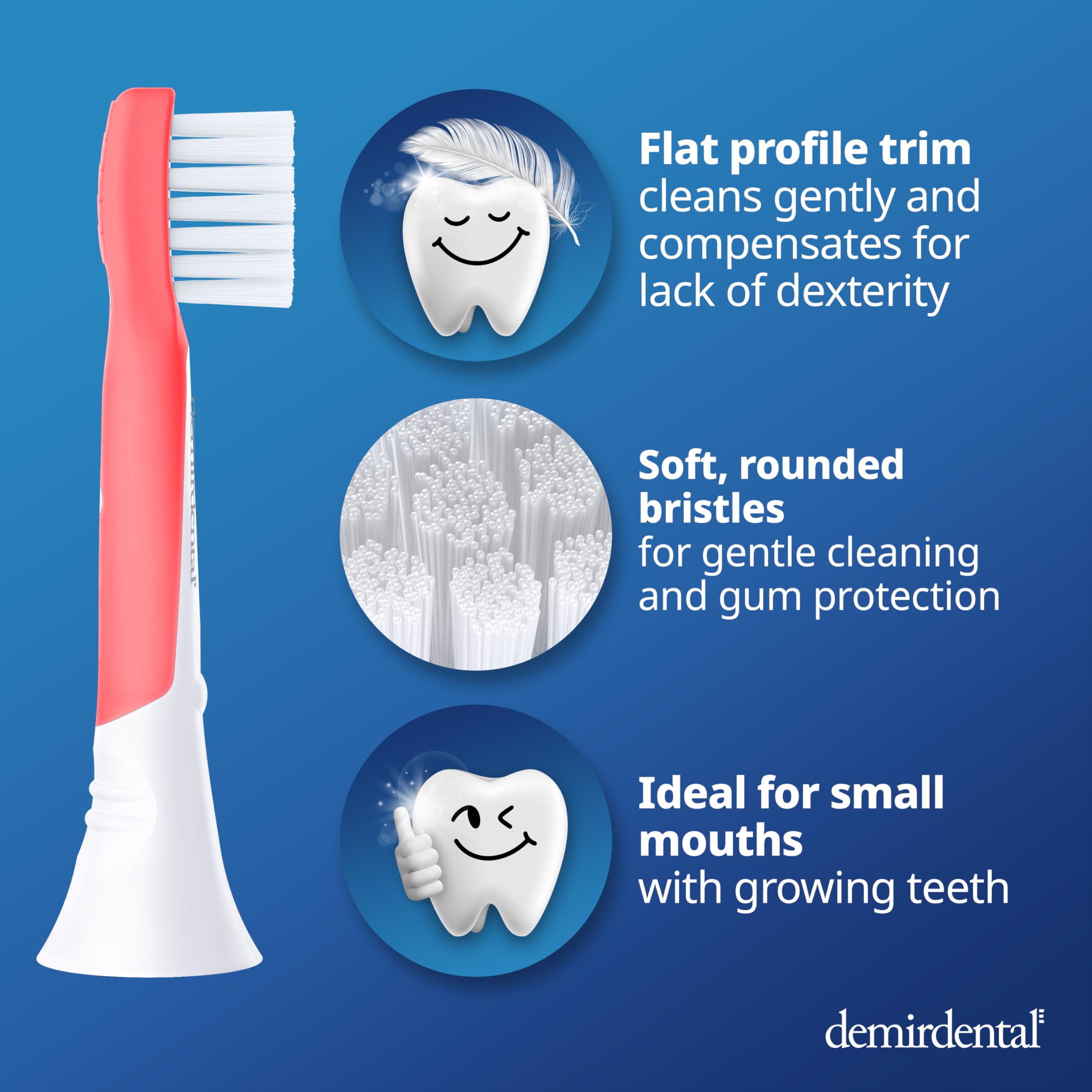 Demirdental Kids Mini Toothbrush Heads – Philips Sonicare Compatible (Ages 3-6) – Red