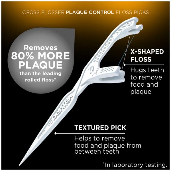 DenTek Cross Flosser Plaque Control Floss Picks – X-Shaped Floss, Fluoride, 75 Count (Pack of 2)