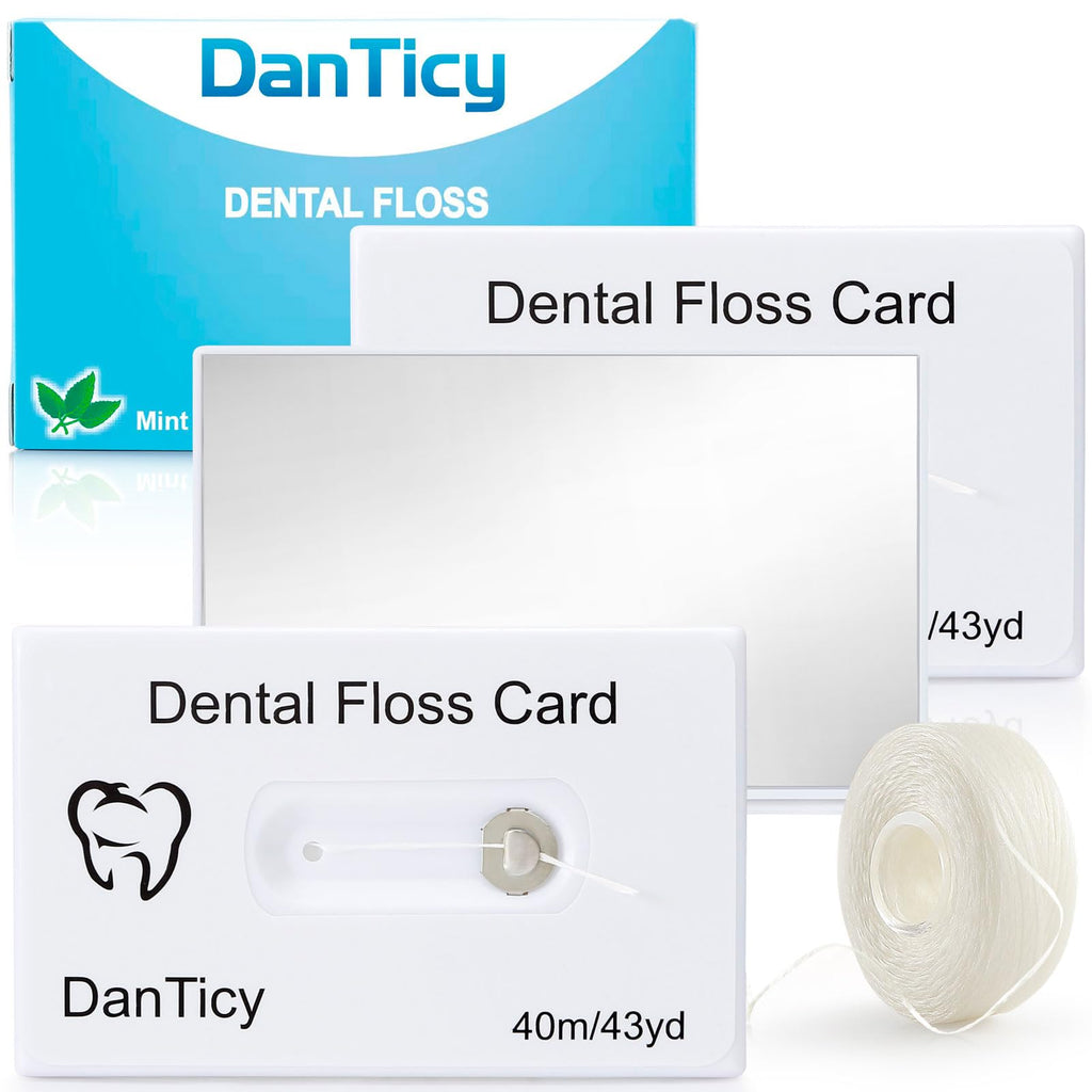 Dental Floss Card Floss with Mirror – Mint Waxed, 40m, 3 Pack, PFAS Free