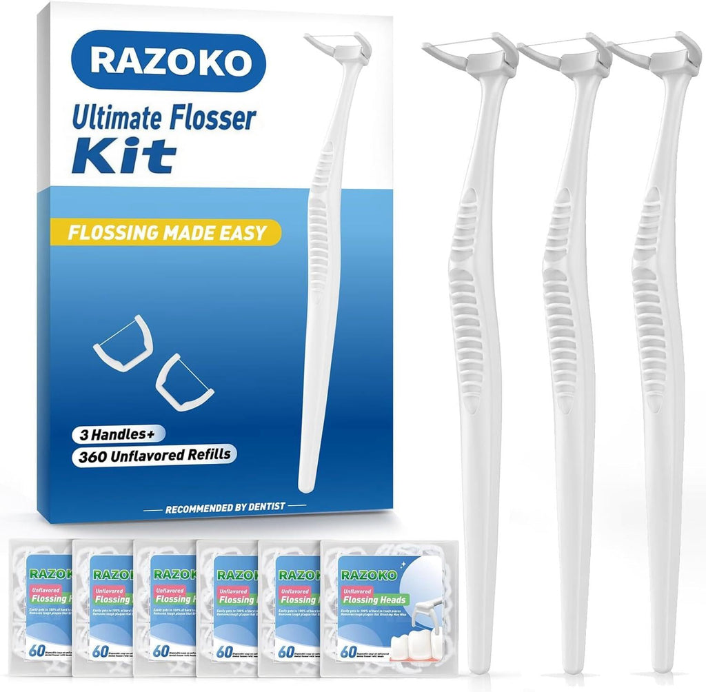 Dental Floss Picks Kit – 3 Handles & 360 Refills | Extra Strength
