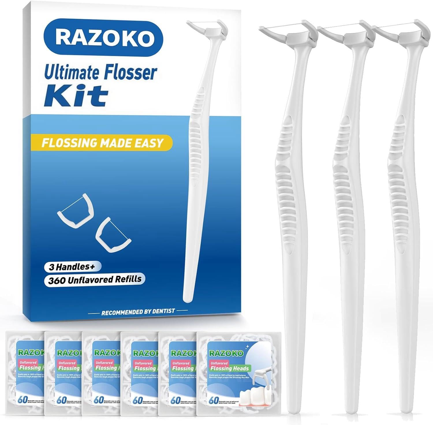 Dental Floss Picks Kit – 3 Handles & 360 Refills | Extra Strength