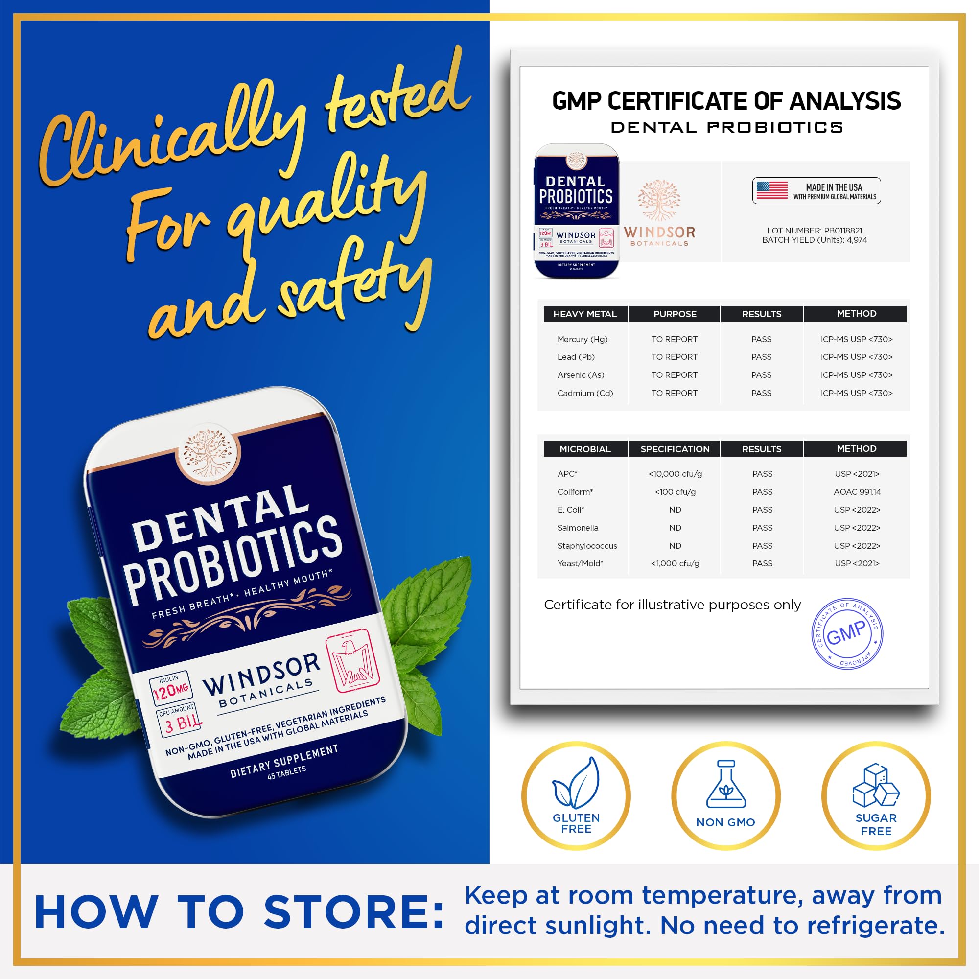Dental Probiotics for Teeth & Gums – 3B CFU Lactobacillus Tablets (45 Chewables)