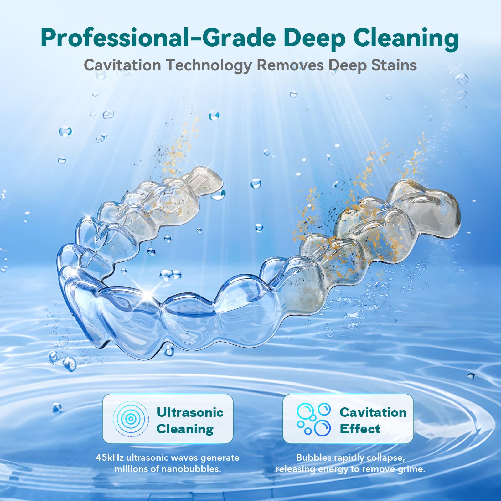 Dental Ultrasonic Retainer Cleaner – 45kHz, 4 Modes, UV-C, 200ml Tank