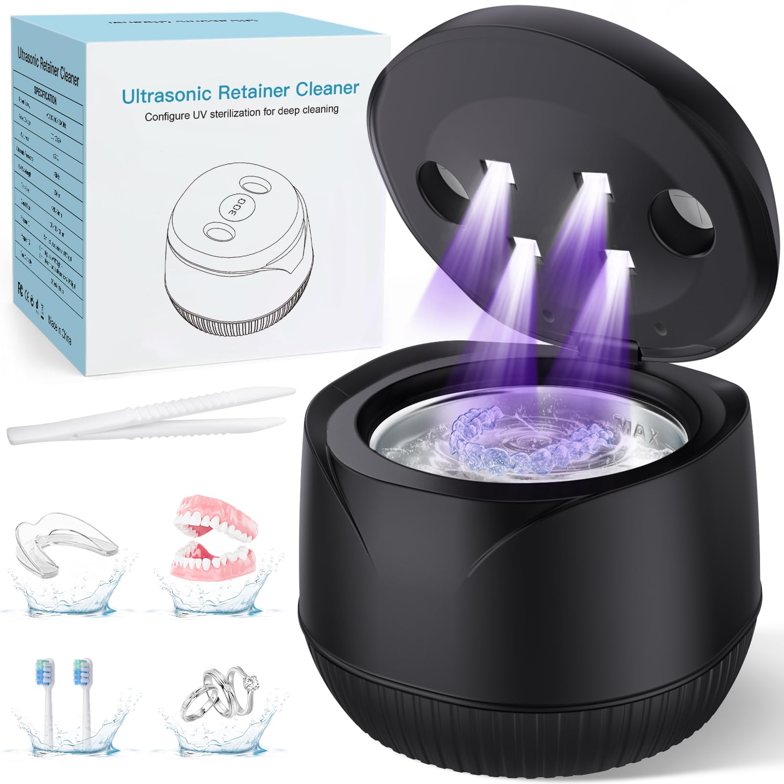 Dental Ultrasonic Retainer Cleaner Machine – 45kHz, 200ml, UV Light