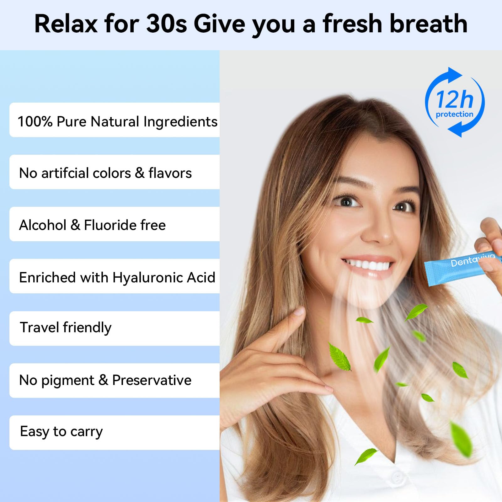 DentaViva Travel Size Mouthwash – 40 Packets with Hyaluronic Acid & Probiotics