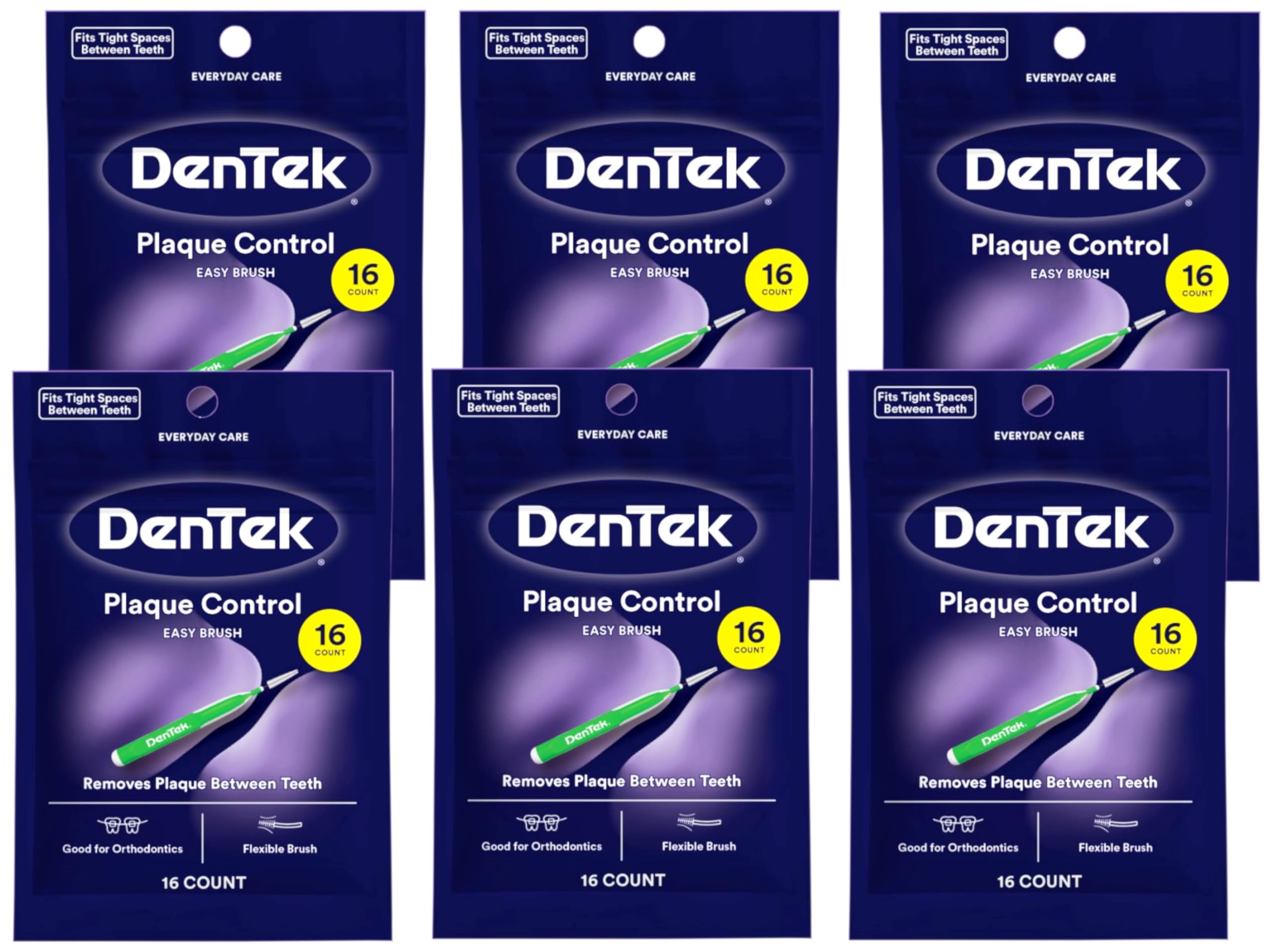 Dentek Easy Brush Cleaners - Extra Tight Spaces, 16 Count (6 Pack)