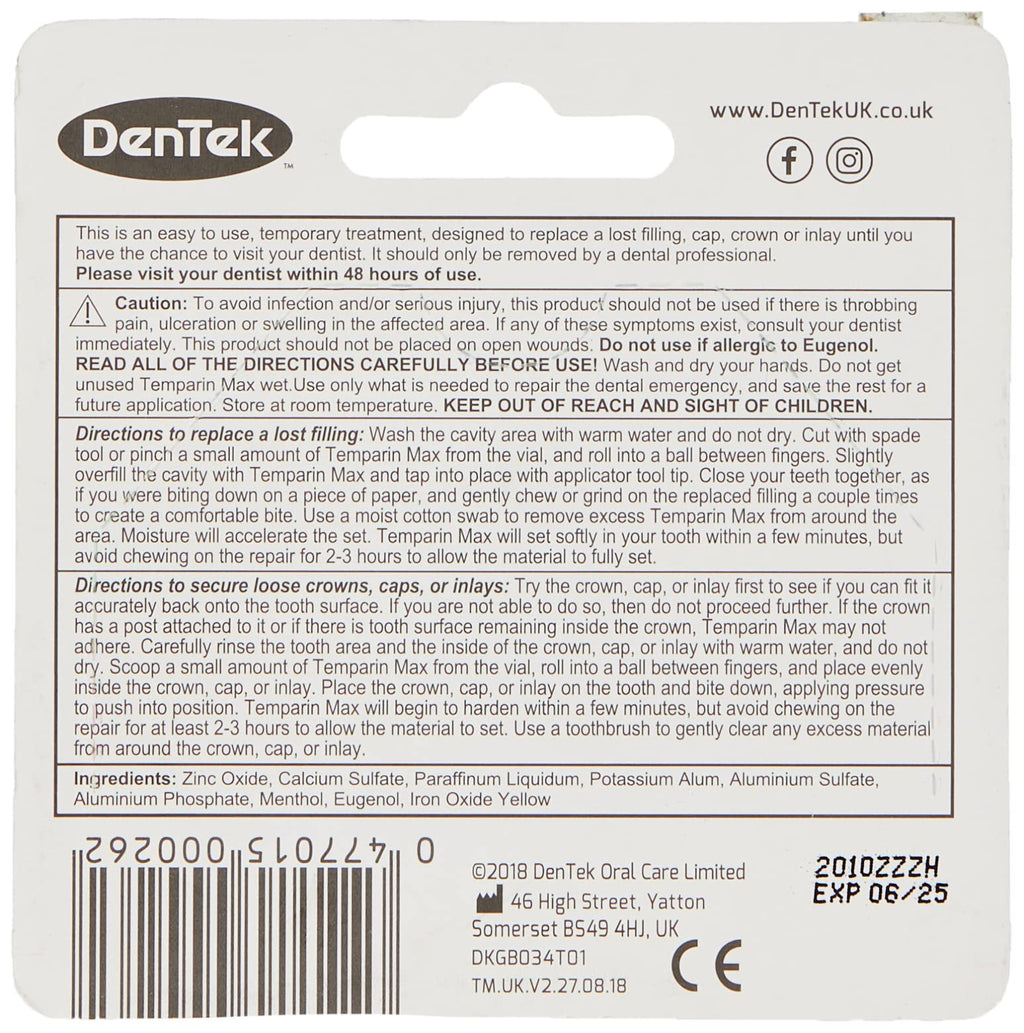 DenTek Temparin Filling Material – Single Item (Temporary Tooth Filling)