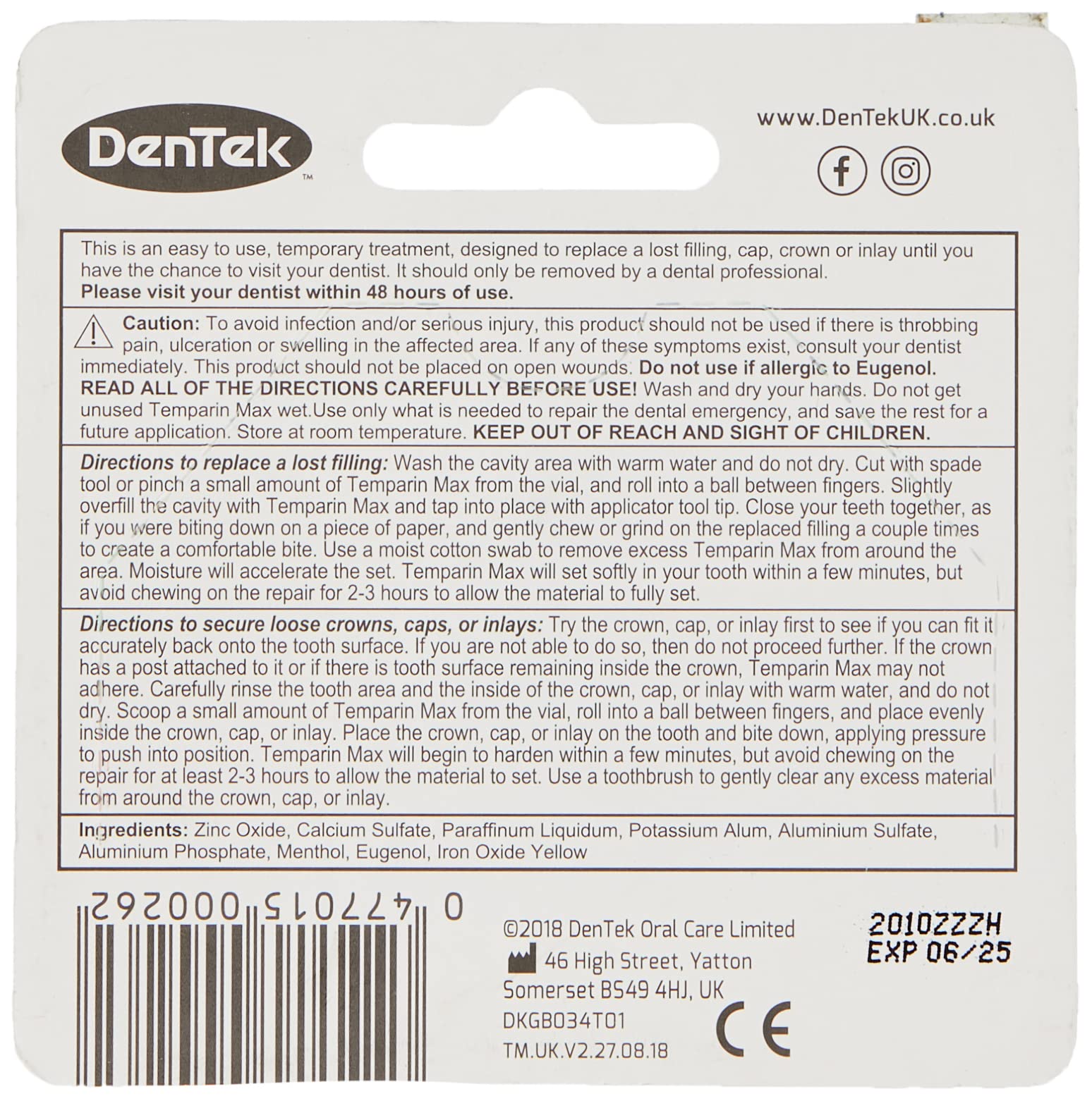 DenTek Temparin Filling Material – Single Item (Temporary Tooth Filling)