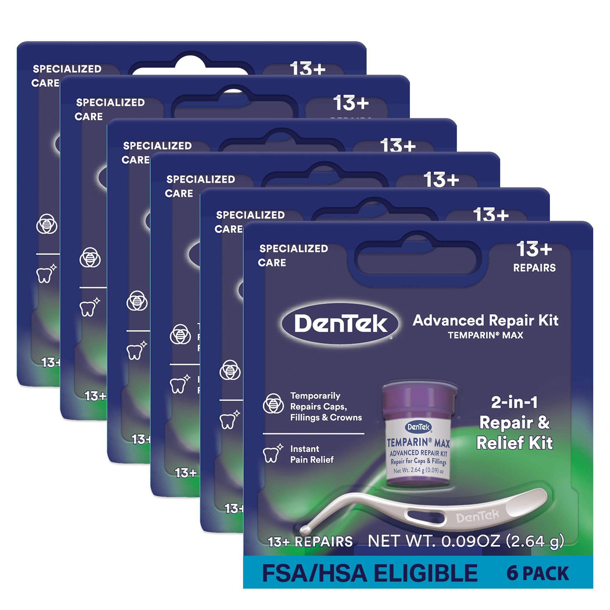 Dentek Temparin Max Repair Kit – 13+ Repairs, 2.64 g, Pack of 6 | Temporary Dental First Aid