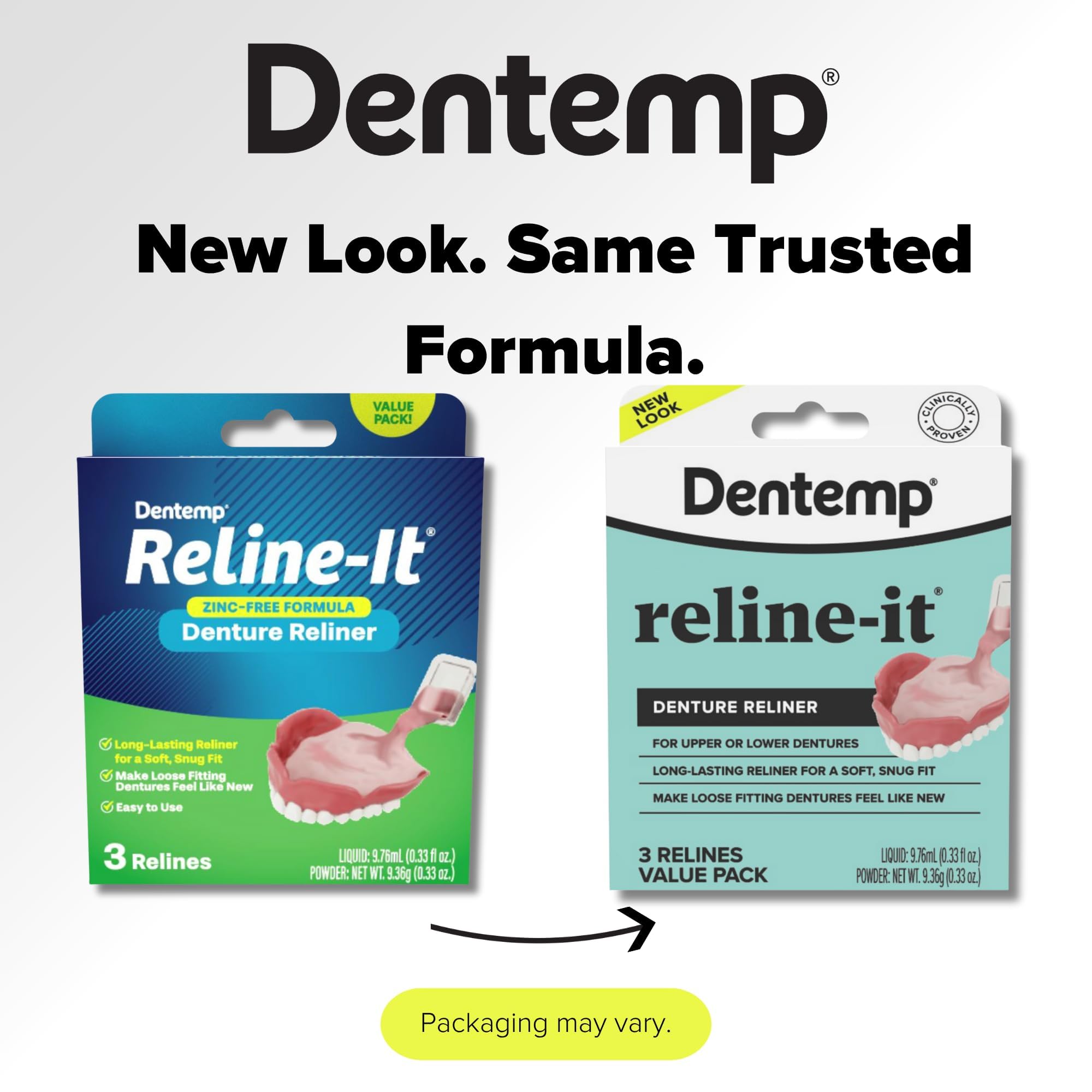 Dentemp Reline-It Denture Reliner Kit – 2 Pack (6 Relines) for Upper & Lower Dentures