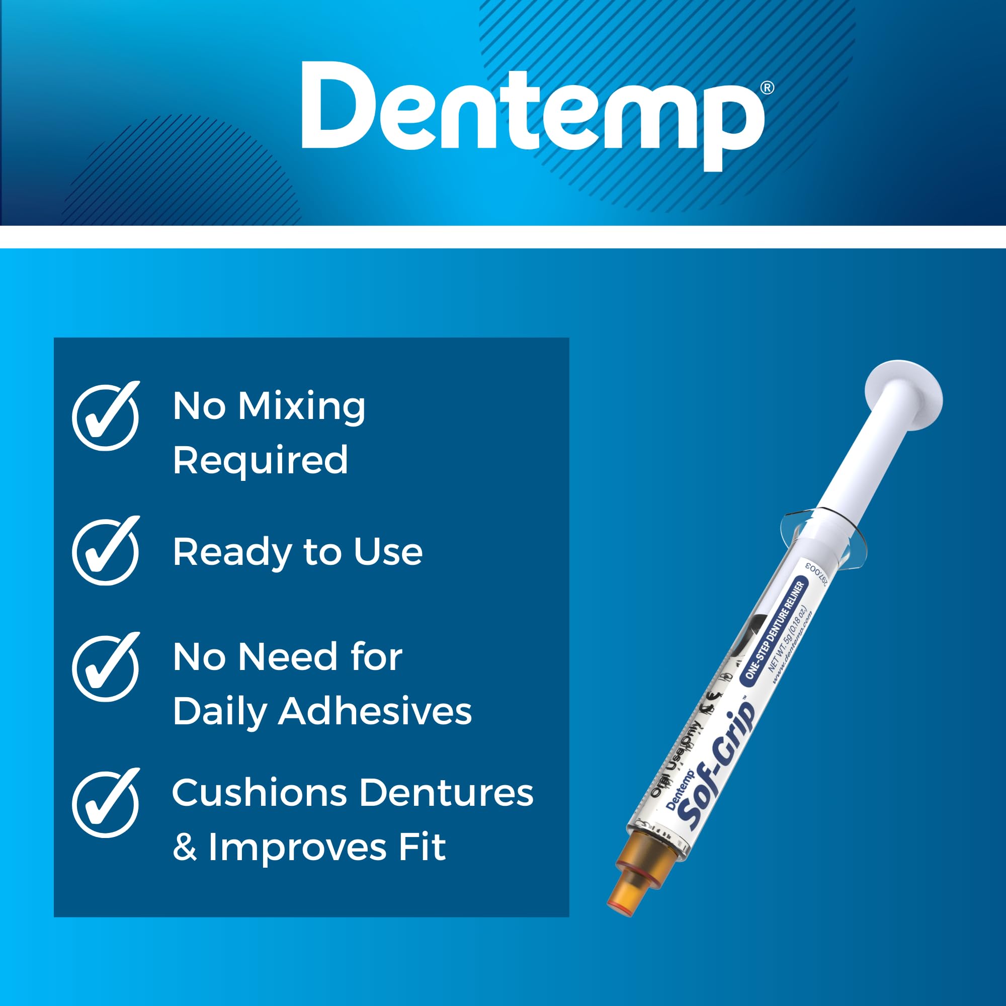 Dentemp Sof-Grip 1-Step Denture Care - 5g (1 Pack) | Instant Comfort