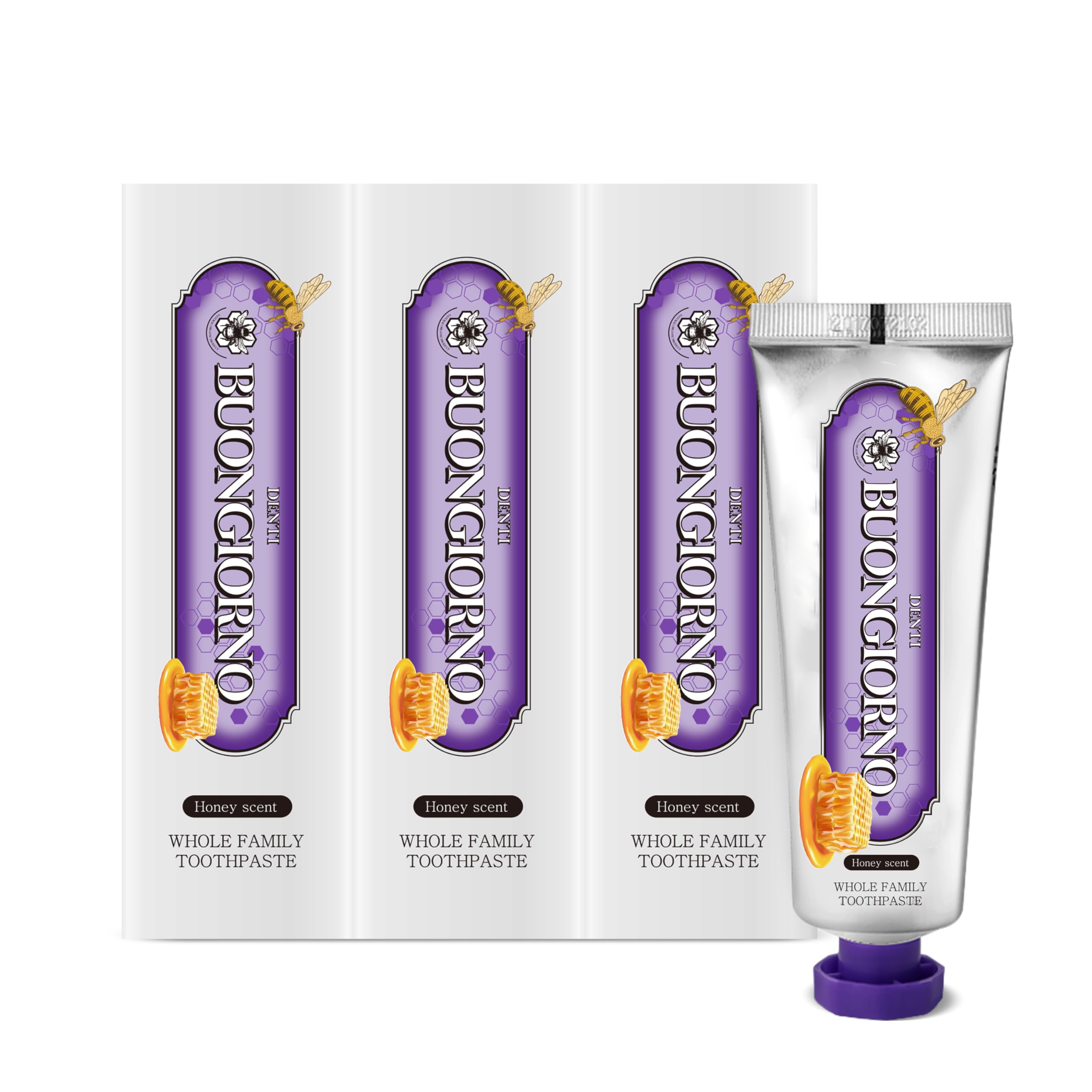 DENTI BUONGIORNO Gum Care Toothpaste – 3 Pack (Honey Mint) | Natural Fluoride, Paraben & SLS Free